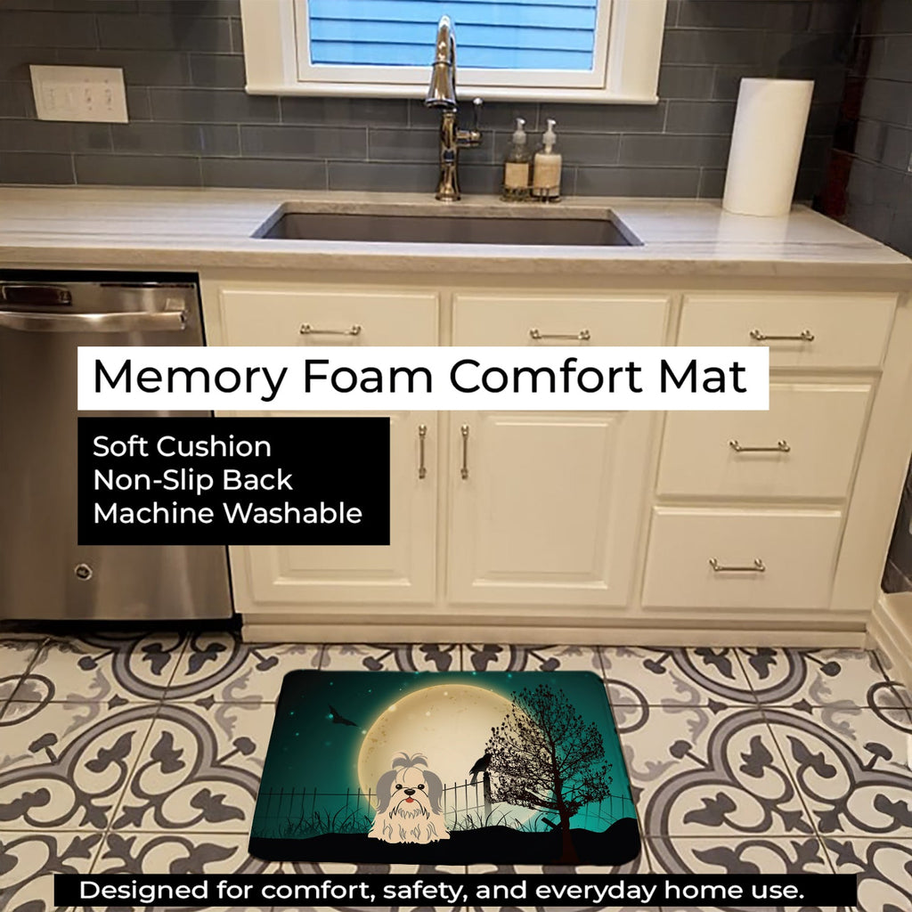 Halloween Scary Shih Tzu Silver White Memory Foam Kitchen Mat Machine Washable Anti-Fatigue Cushion Comfort Bath or Kitchen Rug