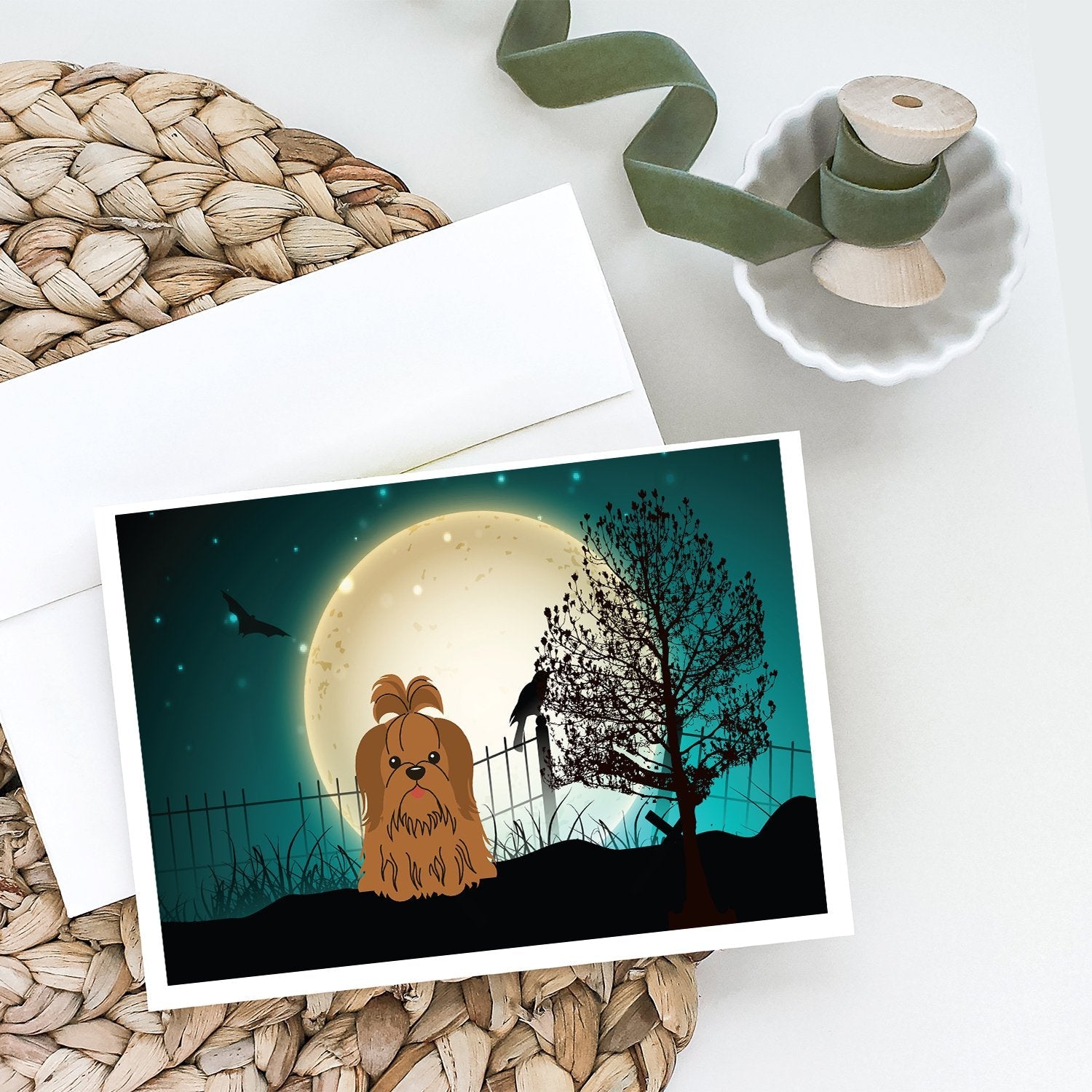 Halloween Scary Shih Tzu Chocolate Greeting Cards Pack of 8 Blank Cards with Envelopes Whimsical A7 Size 5x7