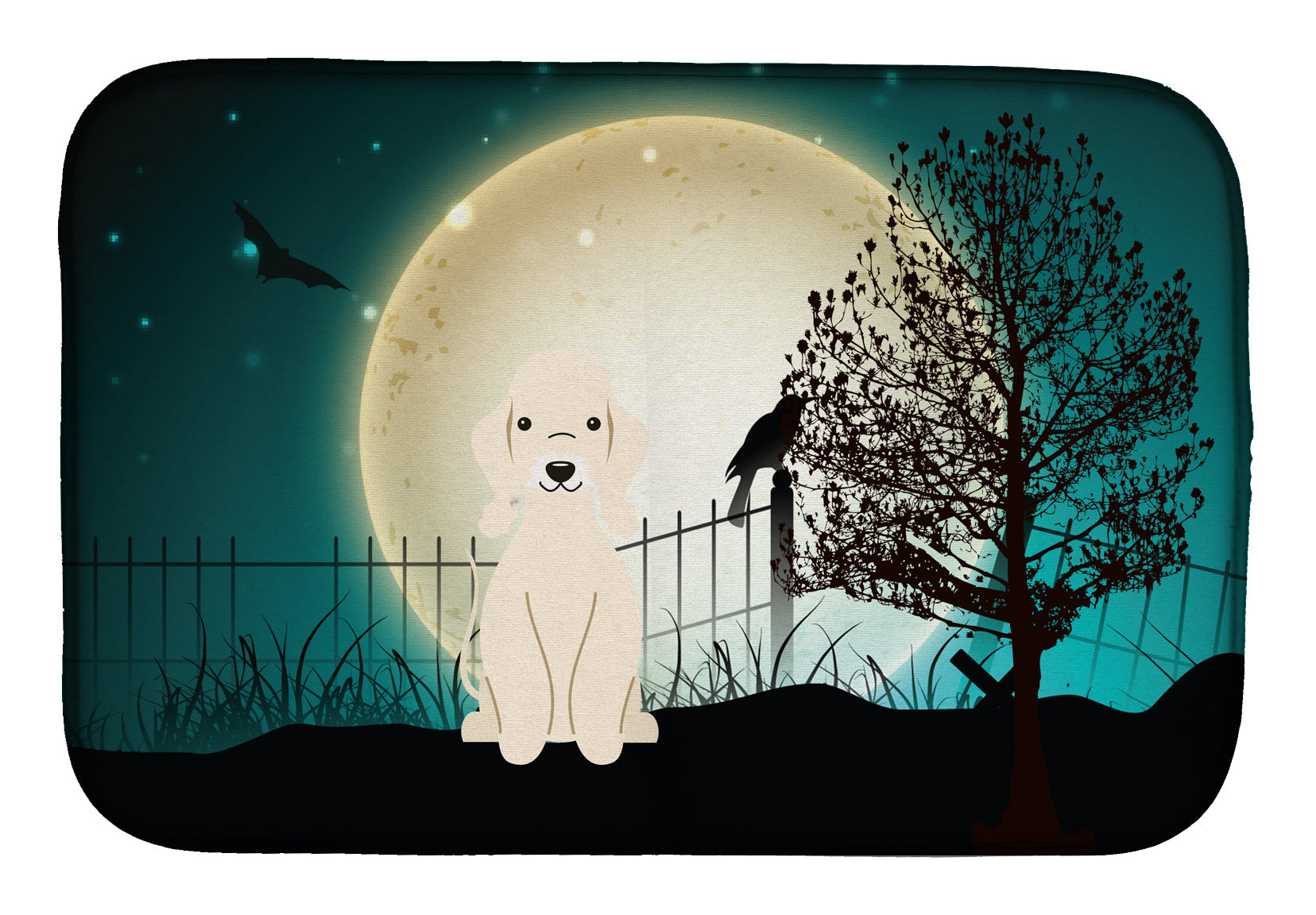 Halloween Scary Bedlington Terrier Sandy Dish Drying Mat Absorbent Dish Drying Mat Pad for Kitchen Counter Dish Drainer Mat for Countertop, 14 x 21", Multicolor