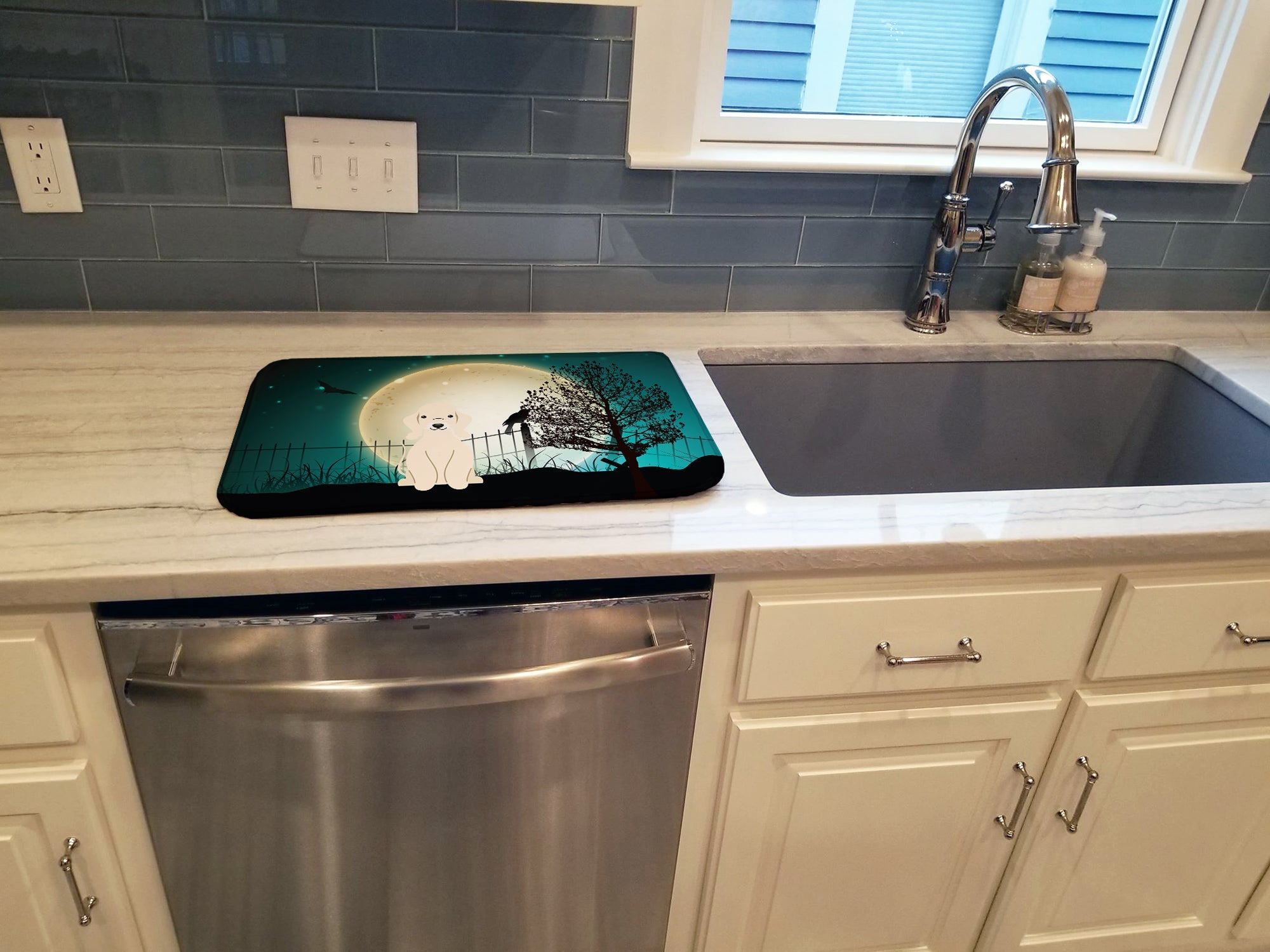Halloween Scary Bedlington Terrier Sandy Dish Drying Mat Absorbent Dish Drying Mat Pad for Kitchen Counter Dish Drainer Mat for Countertop, 14 x 21", Multicolor