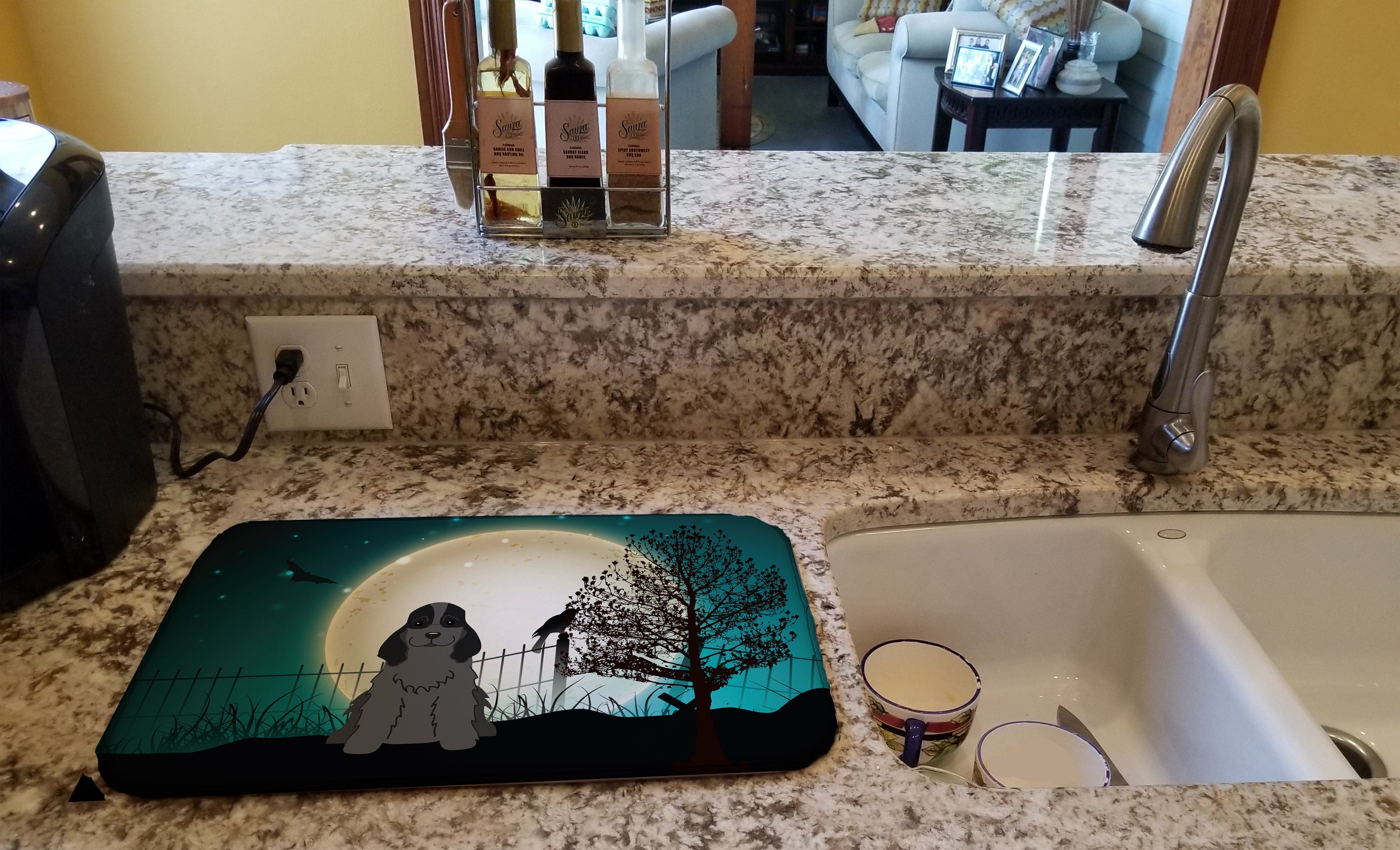 Halloween Scary Cocker Spaniel Black Dish Drying Mat Absorbent Dish Drying Mat Pad for Kitchen Counter Dish Drainer Mat for Countertop, 14 x 21", Multicolor