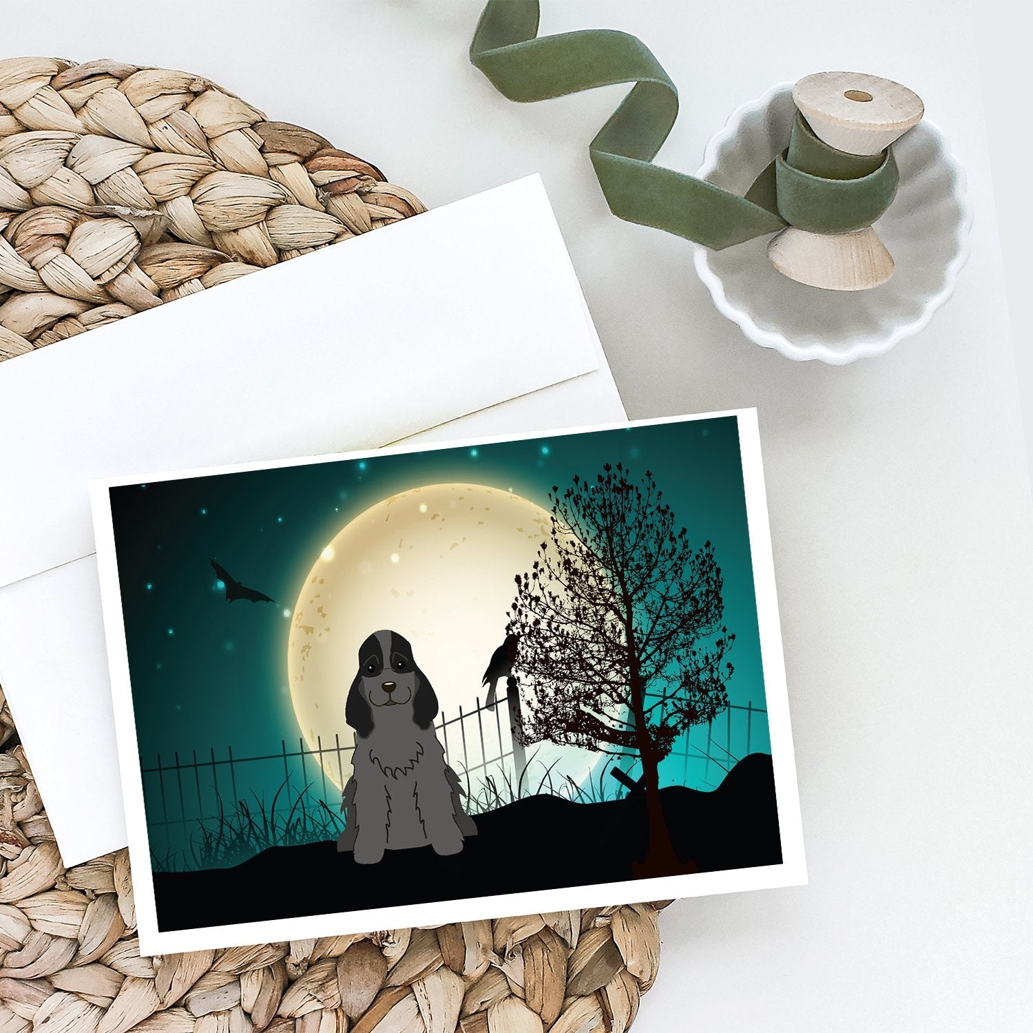 Halloween Scary Cocker Spaniel Black Greeting Cards Pack of 8 Blank Cards with Envelopes Whimsical A7 Size 5x7