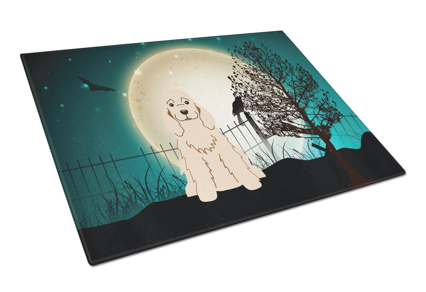 Halloween Scary Cocker Spaniel Buff Cutting Board Tempered Glass Kitchen Cutting Surface, Heat Resistant Chopping, Non-Slip Feet, Food Prep & Serving