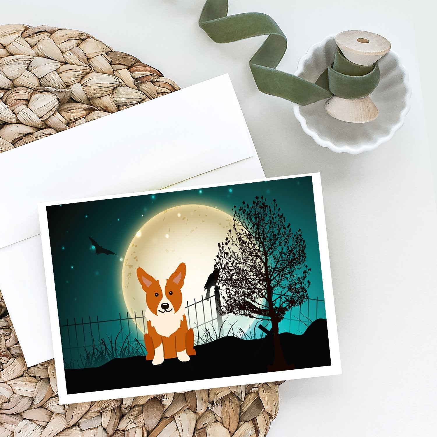 Halloween Scary Corgi Greeting Cards Pack of 8 Blank Cards with Envelopes Whimsical A7 Size 5x7