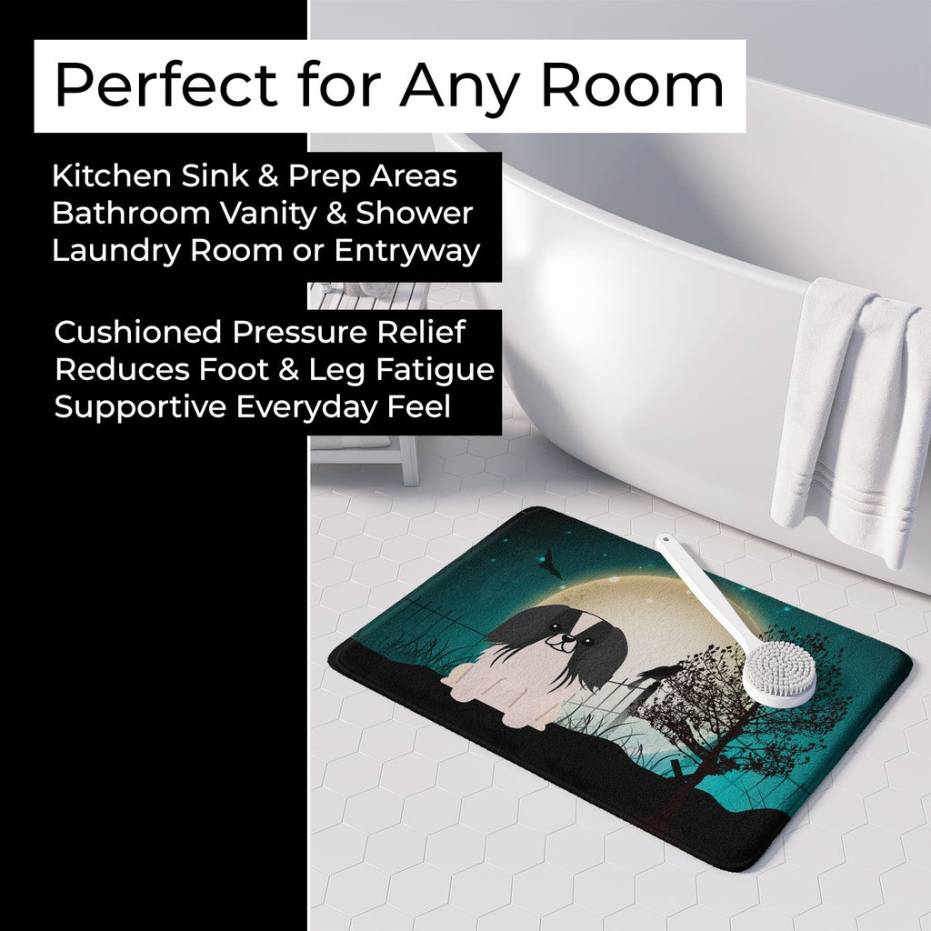 Halloween Scary Pekingese Black White Memory Foam Kitchen Mat Machine Washable Anti-Fatigue Cushion Comfort Bath or Kitchen Rug