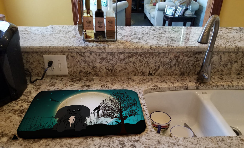 Halloween Scary Pekingese Black Dish Drying Mat Absorbent Dish Drying Mat Pad for Kitchen Counter Dish Drainer Mat for Countertop, 14 x 21", Multicolor
