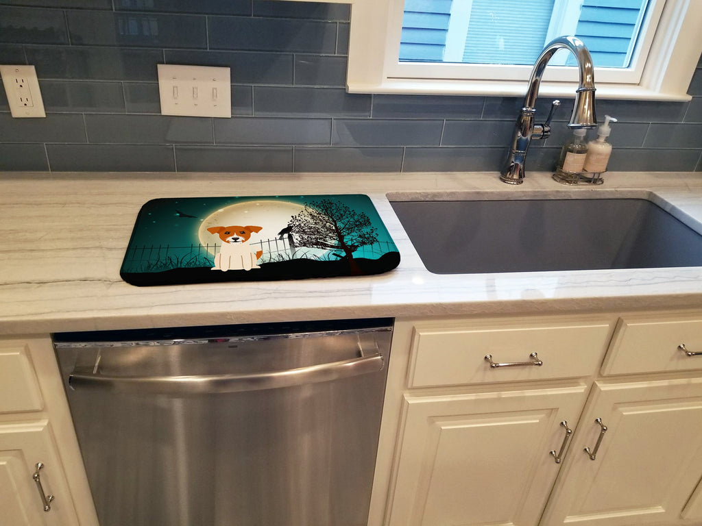 Halloween Scary Jack Russell Terrier Dish Drying Mat Absorbent Dish Drying Mat Pad for Kitchen Counter Dish Drainer Mat for Countertop, 14 x 21", Multicolor