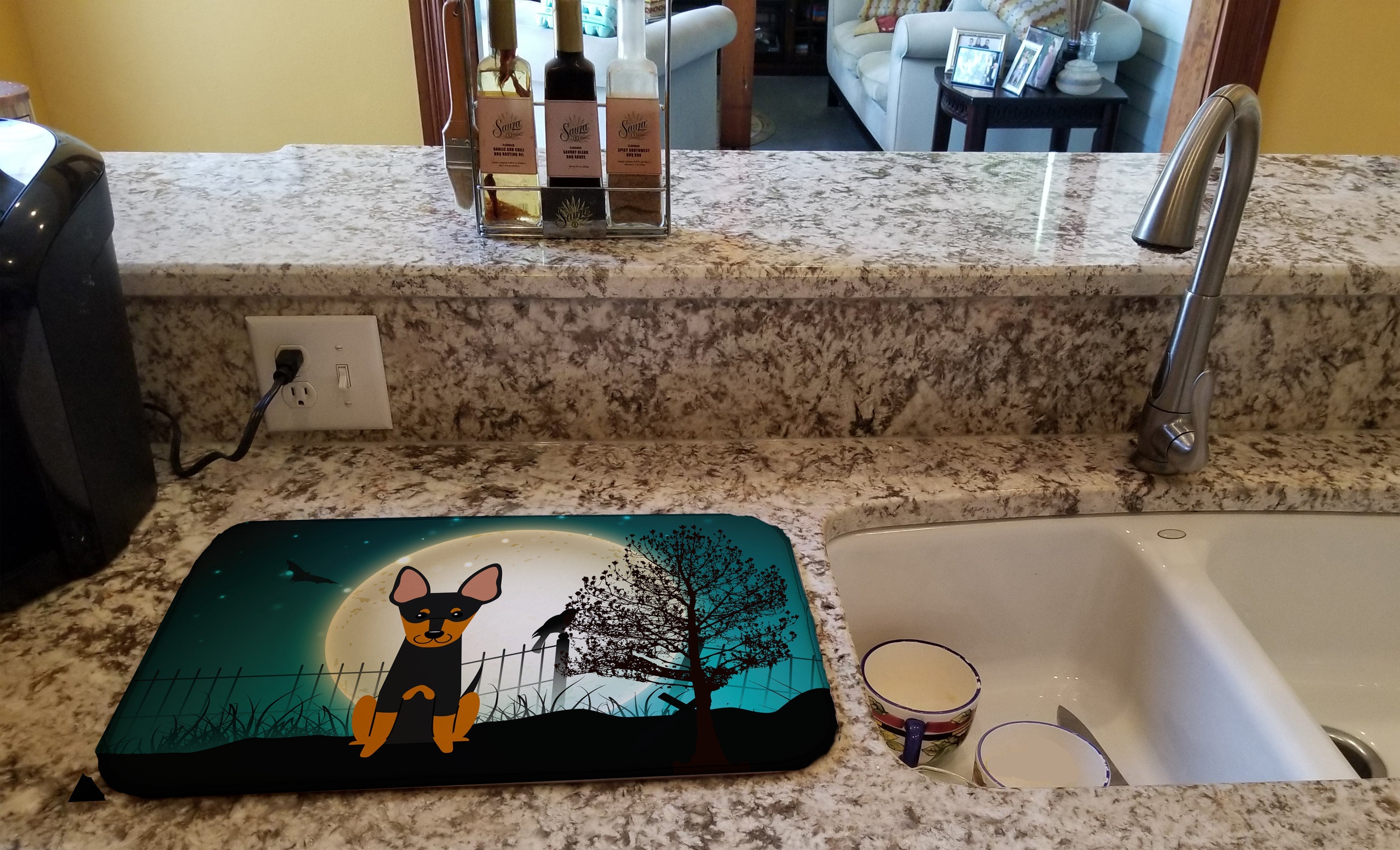 Halloween Scary English Toy Terrier Dish Drying Mat Absorbent Dish Drying Mat Pad for Kitchen Counter Dish Drainer Mat for Countertop, 14 x 21", Multicolor