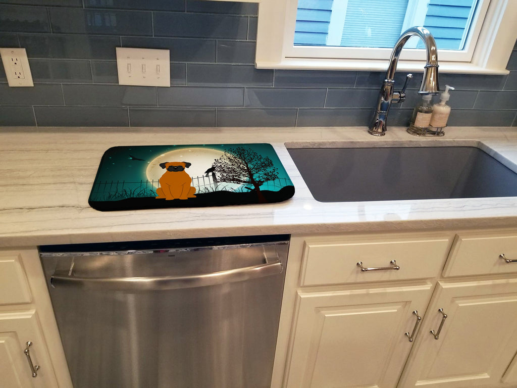 Halloween Scary Fawn Boxer Dish Drying Mat Absorbent Dish Drying Mat Pad for Kitchen Counter Dish Drainer Mat for Countertop, 14 x 21", Multicolor