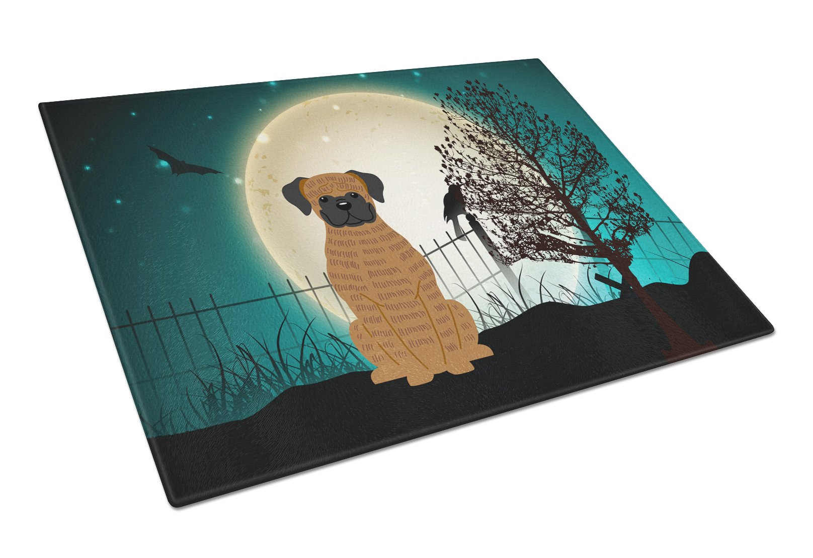 Halloween Scary Brindle Boxer Cutting Board Tempered Glass Kitchen Cutting Surface, Heat Resistant Chopping, Non-Slip Feet, Food Prep & Serving