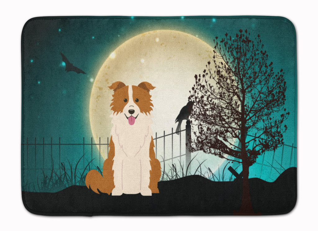 Halloween Scary Border Collie Red White Memory Foam Kitchen Mat Machine Washable Anti-Fatigue Cushion Comfort Bath or Kitchen Rug