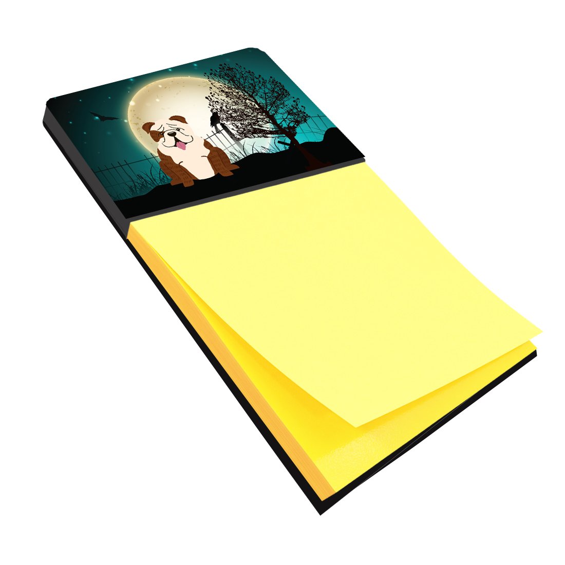 Halloween Scary  English Bulldog Brindle White Watercolor Sticky Note Holder Refillable Dispenser Desk Accessory 3x3 Pad Gift
