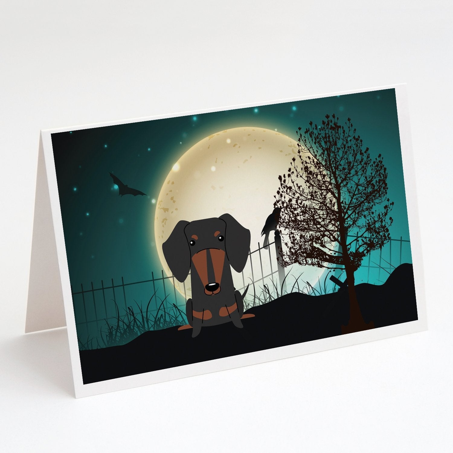 Halloween Scary Dachshund Black Tan Greeting Cards Pack of 8 Blank Cards with Envelopes Whimsical A7 Size 5x7