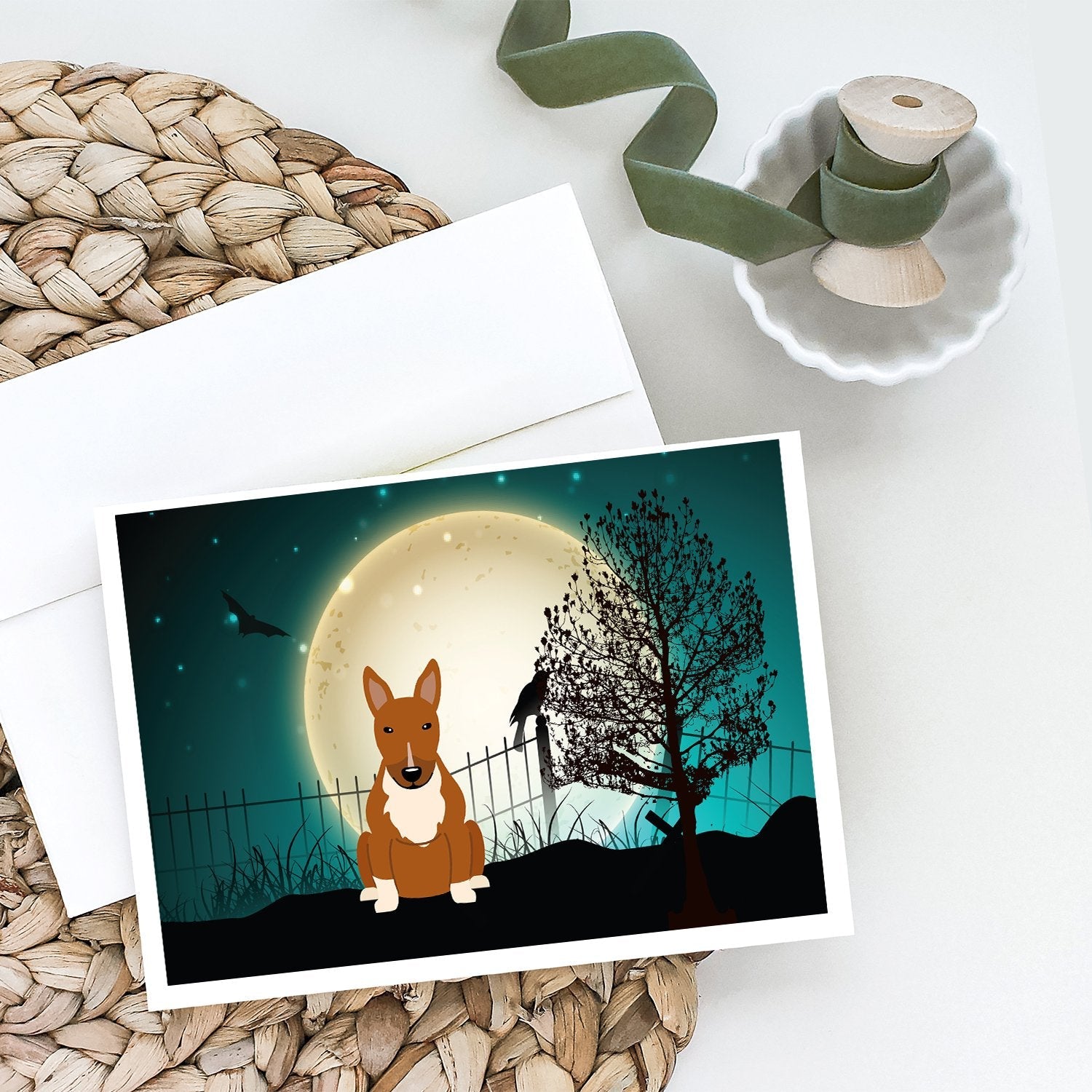 Halloween Scary Bull Terrier Red Greeting Cards Pack of 8 Blank Cards with Envelopes Whimsical A7 Size 5x7