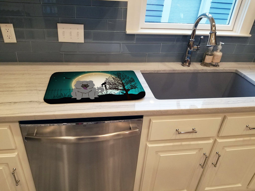 Halloween Scary Chow Chow Blue Dish Drying Mat Absorbent Dish Drying Mat Pad for Kitchen Counter Dish Drainer Mat for Countertop, 14 x 21", Multicolor