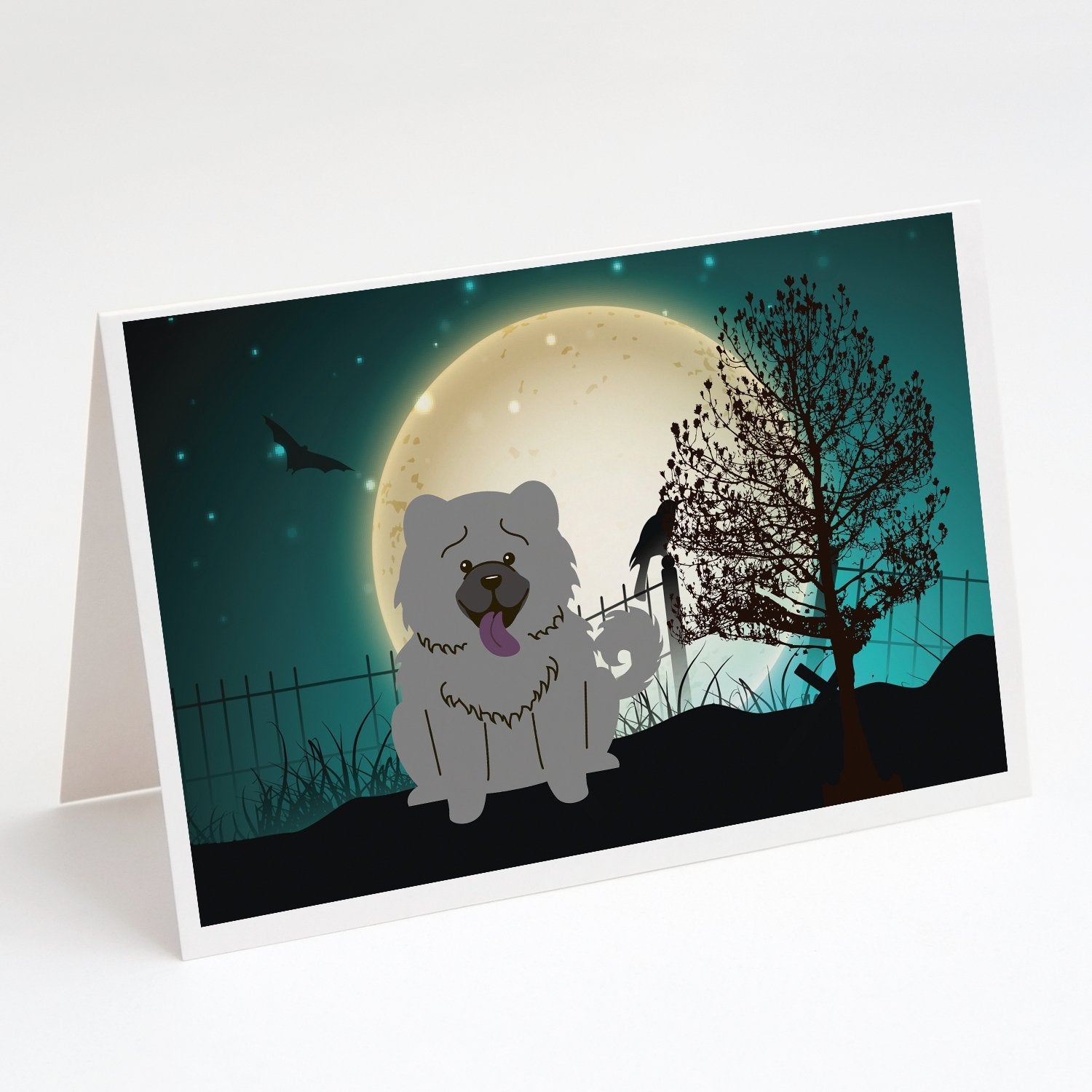 Halloween Scary Chow Chow Blue Greeting Cards Pack of 8 Blank Cards with Envelopes Whimsical A7 Size 5x7