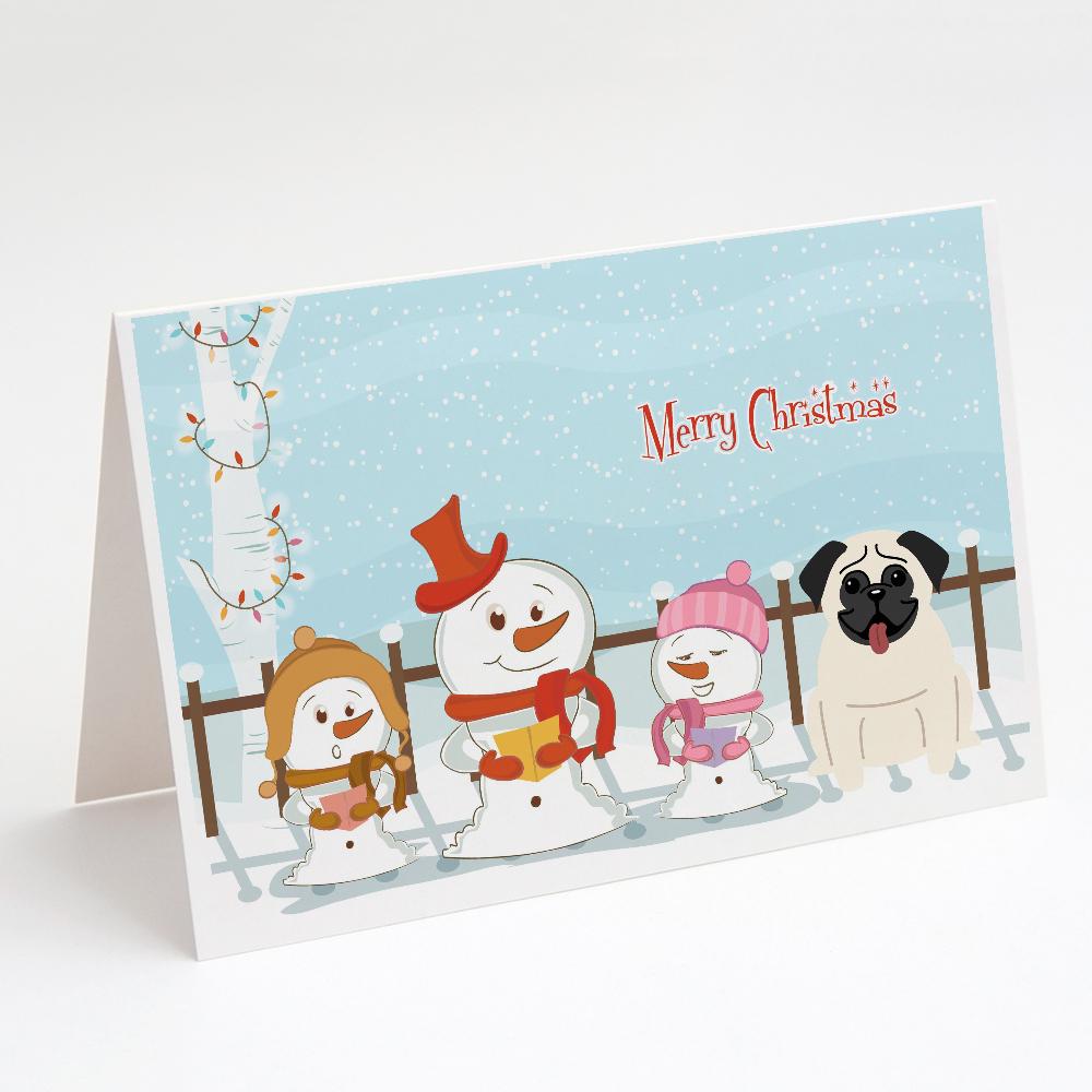 Merry Christmas Carolers Pug Cream Greeting Cards Pack of 8 Blank Cards with Envelopes Whimsical A7 Size 5x7