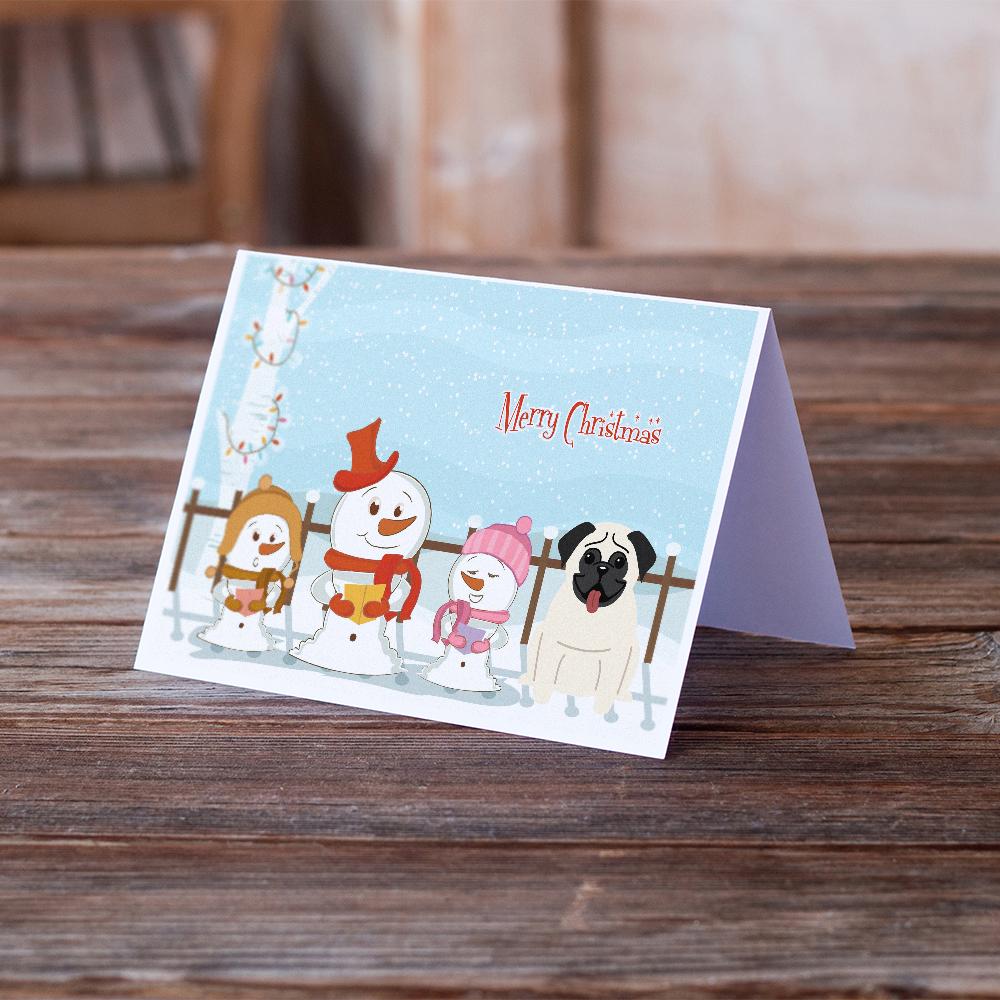 Merry Christmas Carolers Pug Cream Greeting Cards Pack of 8 Blank Cards with Envelopes Whimsical A7 Size 5x7