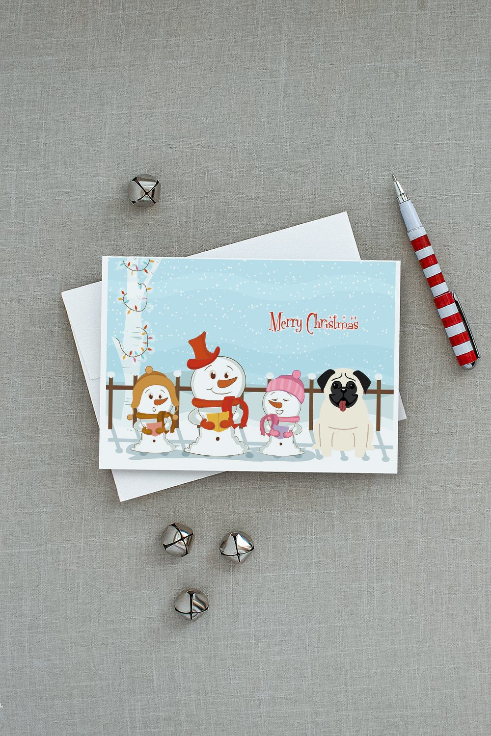 Merry Christmas Carolers Pug Cream Greeting Cards Pack of 8 Blank Cards with Envelopes Whimsical A7 Size 5x7