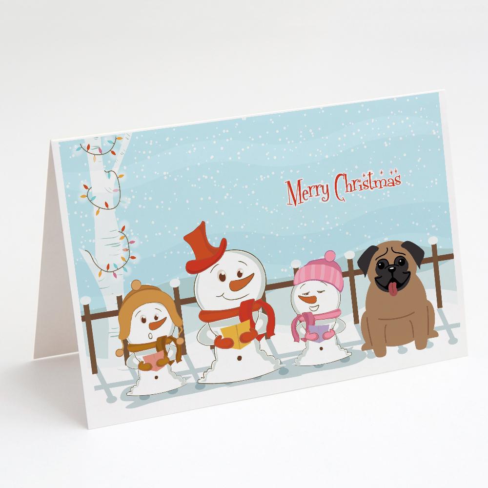 Merry Christmas Carolers Pug Brown Greeting Cards Pack of 8 Blank Cards with Envelopes Whimsical A7 Size 5x7