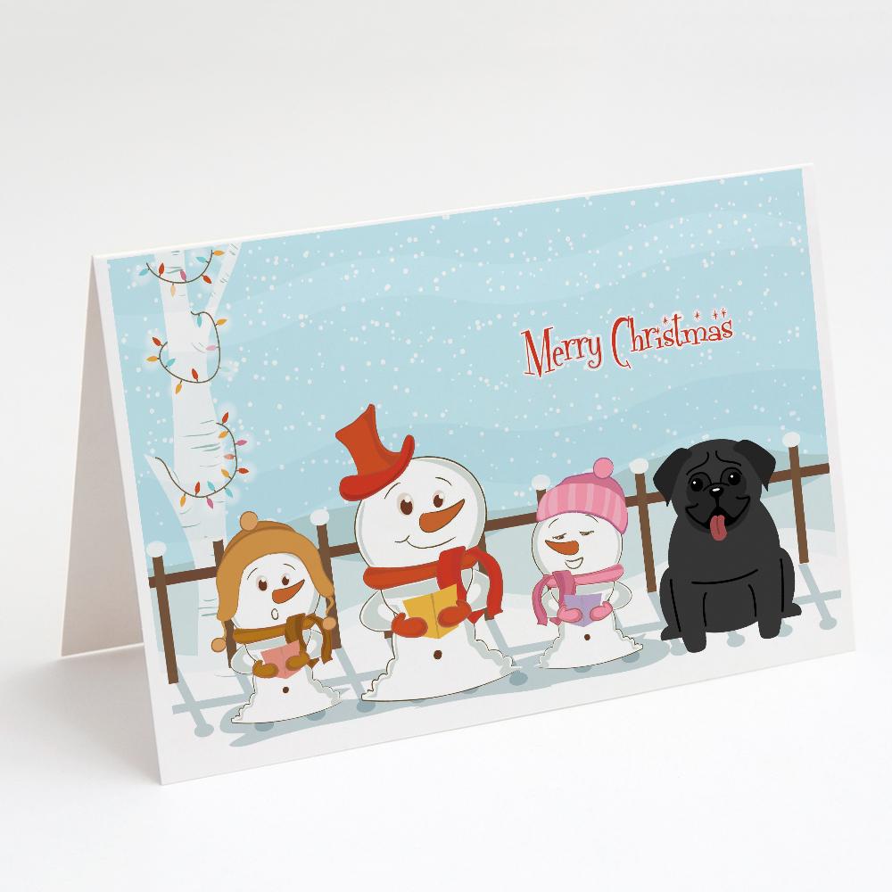 Merry Christmas Carolers Pug Black Greeting Cards Pack of 8 Blank Cards with Envelopes Whimsical A7 Size 5x7