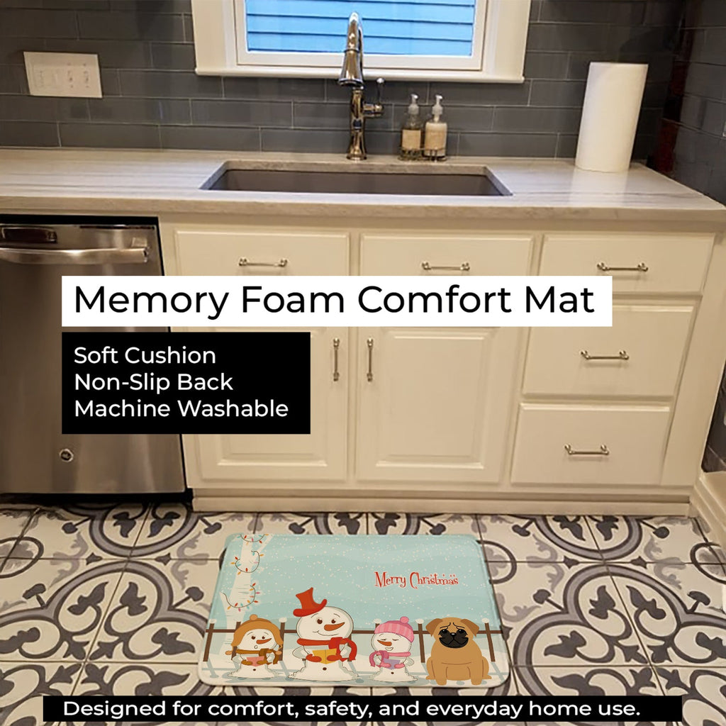 Merry Christmas Carolers Pug Brown Memory Foam Kitchen Mat Machine Washable Anti-Fatigue Cushion Comfort Bath or Kitchen Rug