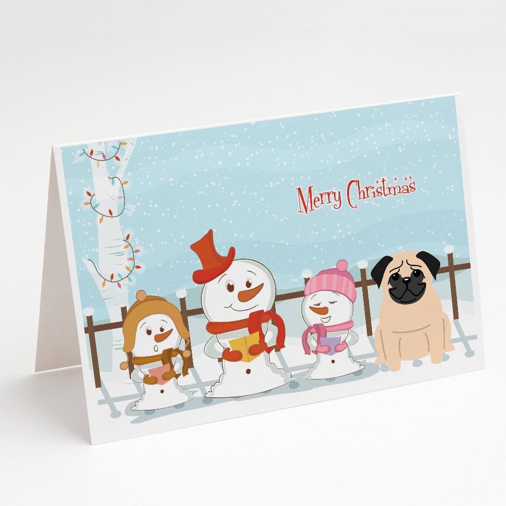 Merry Christmas Carolers Pug Fawn Greeting Cards Pack of 8 Blank Cards with Envelopes Whimsical A7 Size 5x7