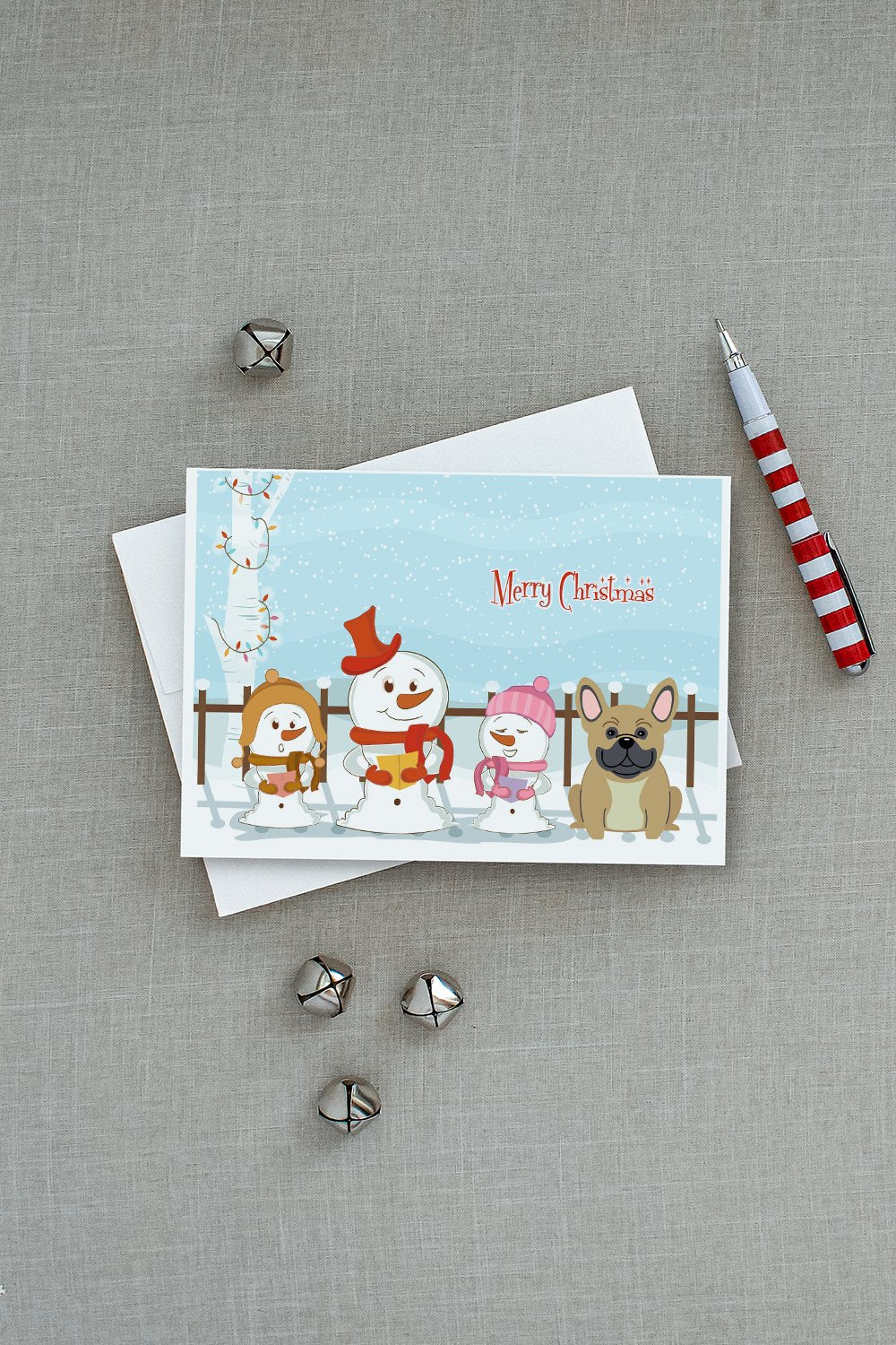 Merry Christmas Carolers French Bulldog Cream Greeting Cards Pack of 8 Blank Cards with Envelopes Whimsical A7 Size 5x7