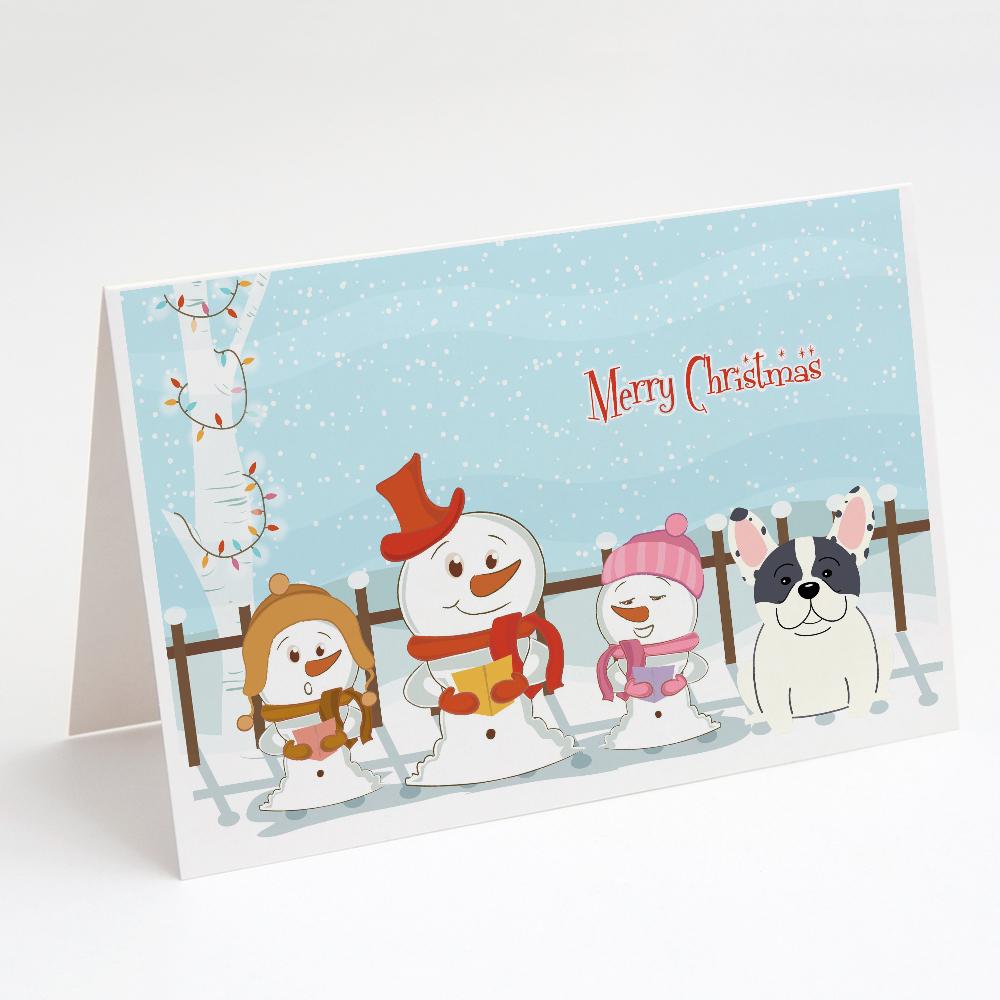 Merry Christmas Carolers French Bulldog Piebald Greeting Cards Pack of 8 Blank Cards with Envelopes Whimsical A7 Size 5x7