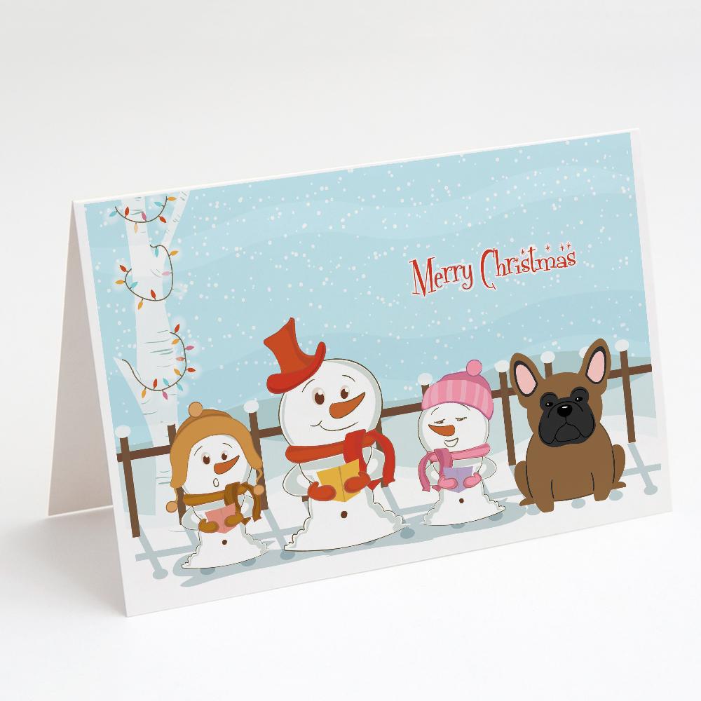 Merry Christmas Carolers French Bulldog Brown Greeting Cards Pack of 8 Blank Cards with Envelopes Whimsical A7 Size 5x7