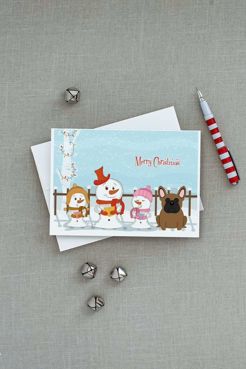 Merry Christmas Carolers French Bulldog Brown Greeting Cards Pack of 8 Blank Cards with Envelopes Whimsical A7 Size 5x7