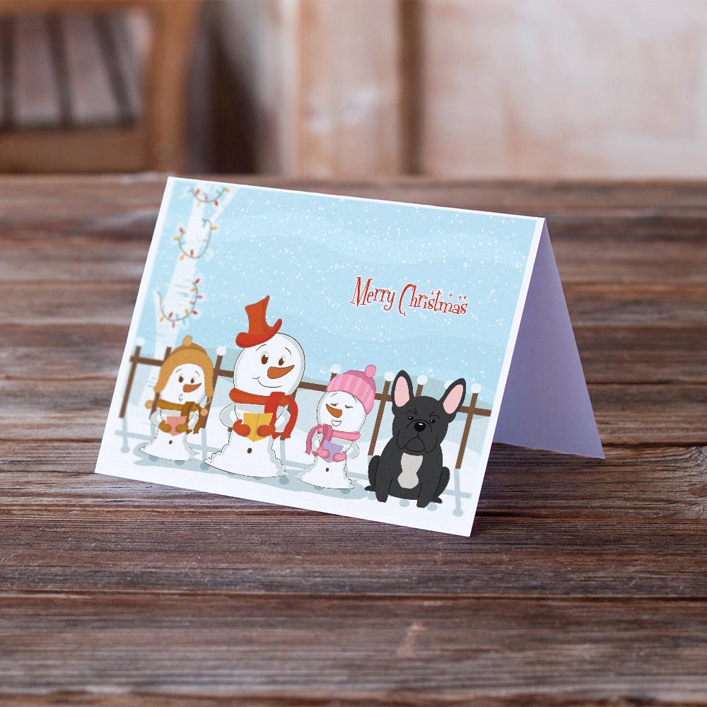 Merry Christmas Carolers French Bulldog Black Greeting Cards Pack of 8 Blank Cards with Envelopes Whimsical A7 Size 5x7