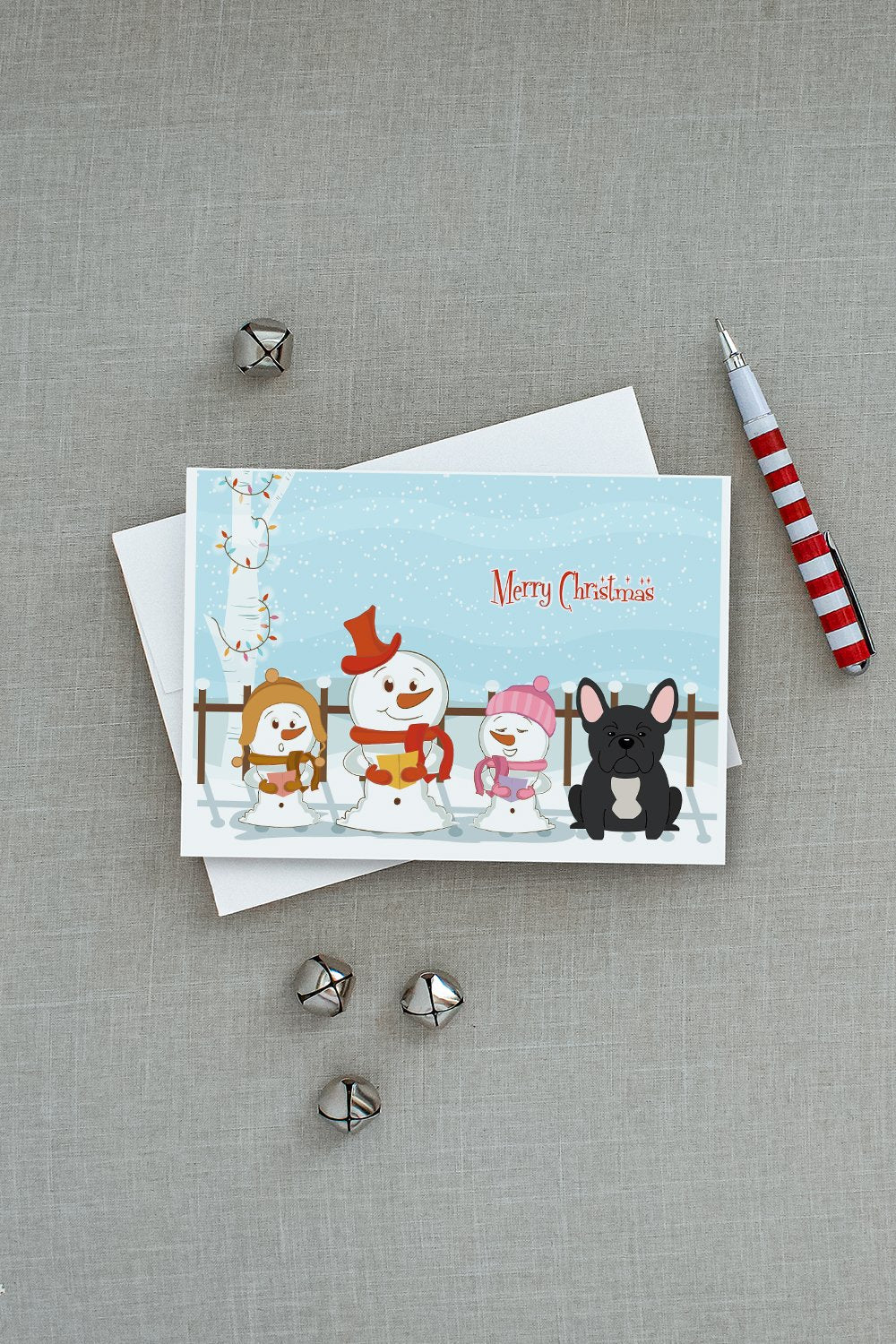 Merry Christmas Carolers French Bulldog Black Greeting Cards Pack of 8 Blank Cards with Envelopes Whimsical A7 Size 5x7
