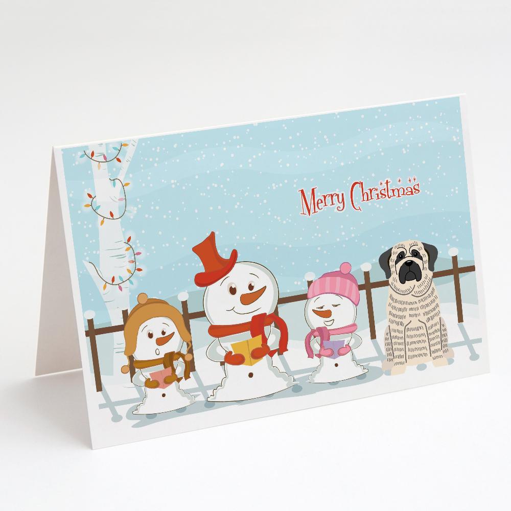 Merry Christmas Carolers Mastiff Brindle White Greeting Cards Pack of 8 Blank Cards with Envelopes Whimsical A7 Size 5x7