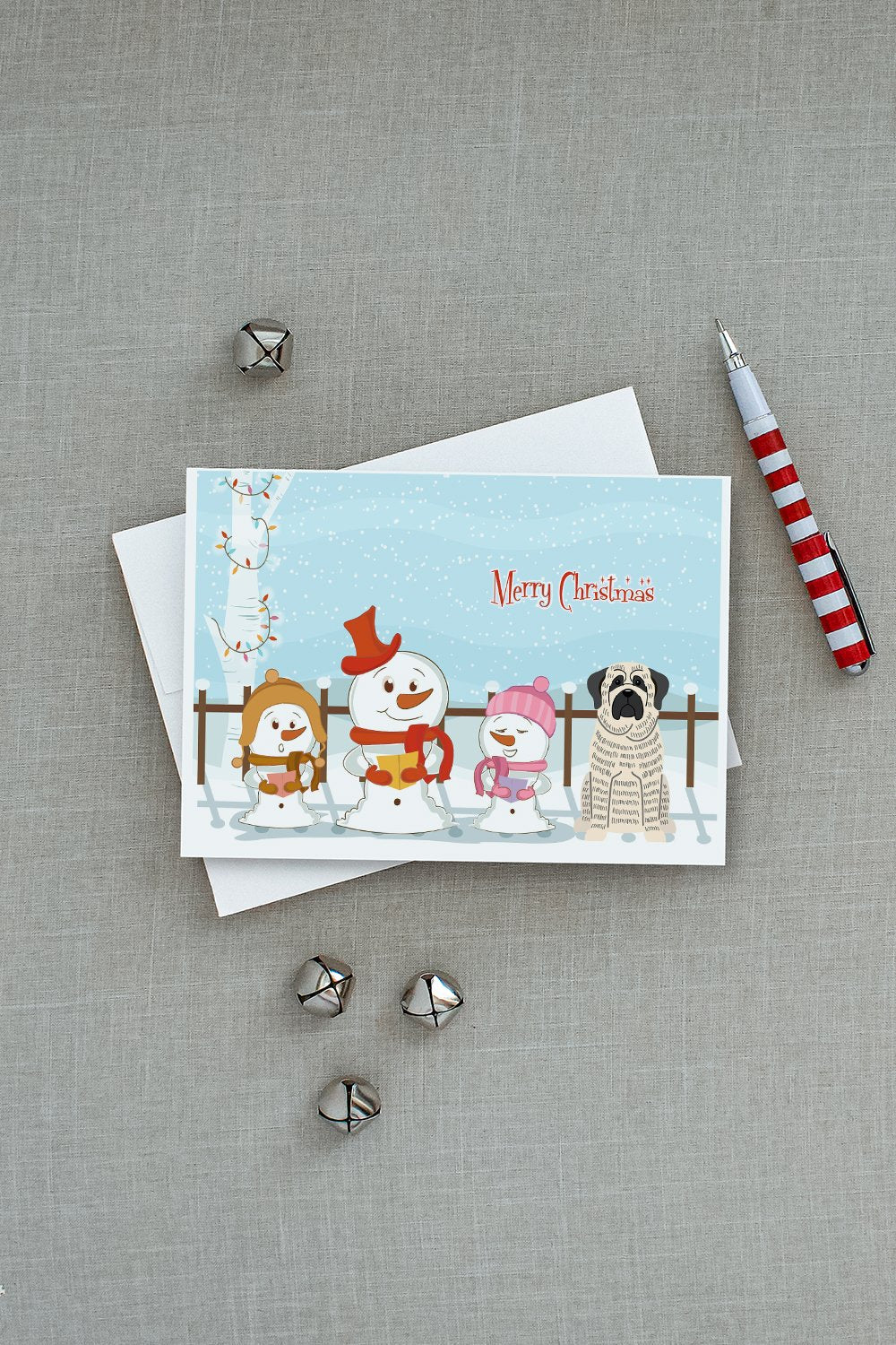 Merry Christmas Carolers Mastiff Brindle White Greeting Cards Pack of 8 Blank Cards with Envelopes Whimsical A7 Size 5x7