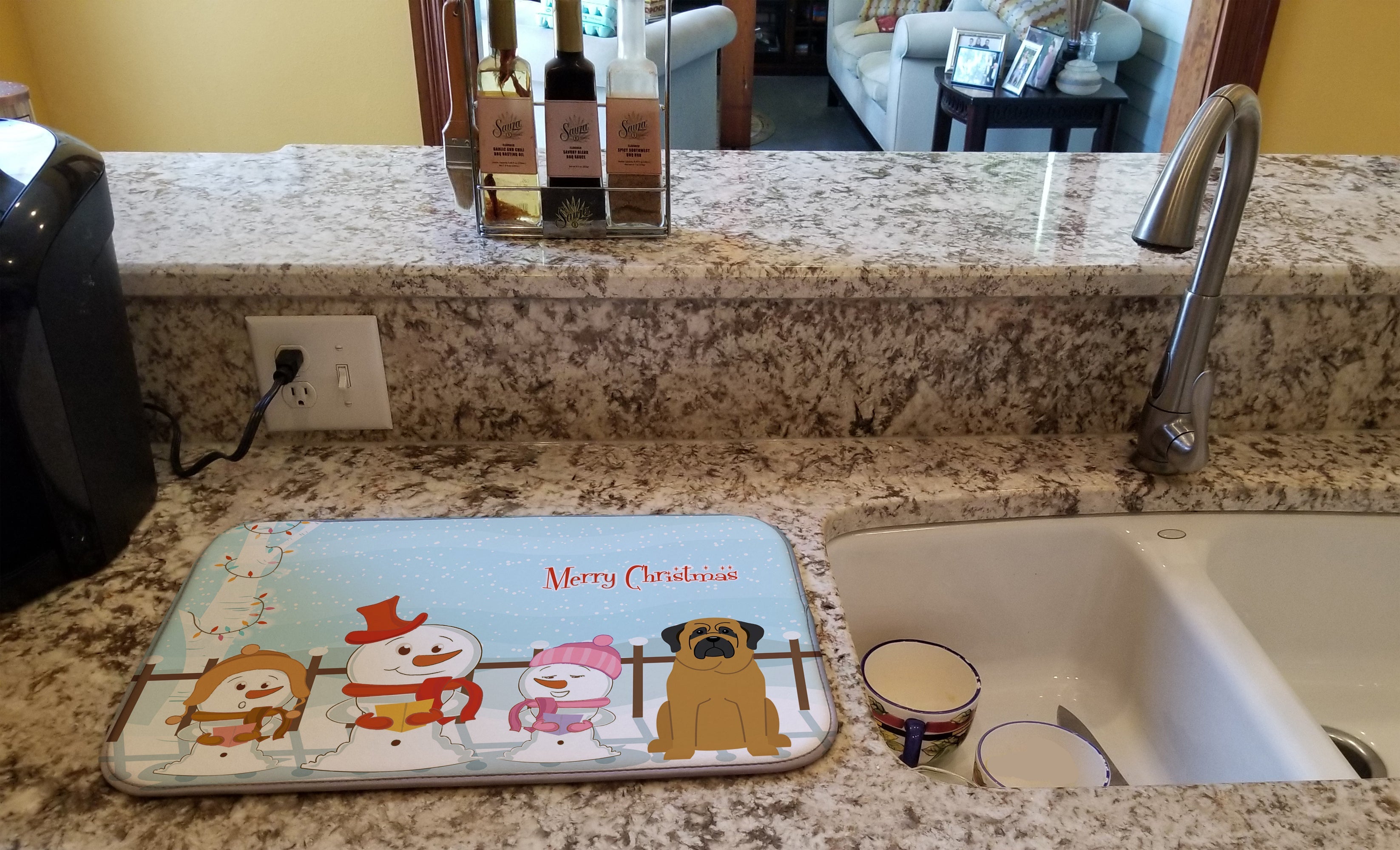 Merry Christmas Carolers Mastiff Dish Drying Mat Absorbent Dish Drying Mat Pad for Kitchen Counter Dish Drainer Mat for Countertop, 14 x 21", Multicolor