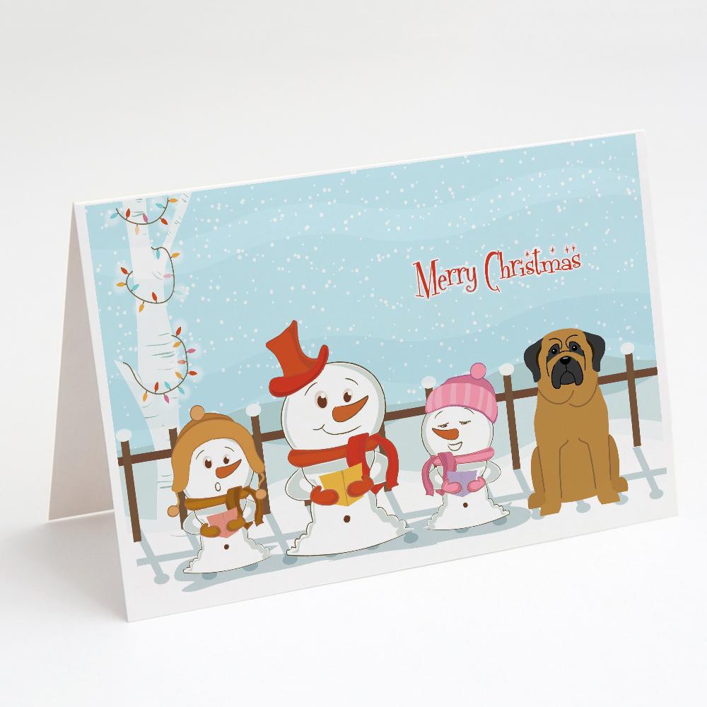 Merry Christmas Carolers Mastiff Greeting Cards Pack of 8 Blank Cards with Envelopes Whimsical A7 Size 5x7
