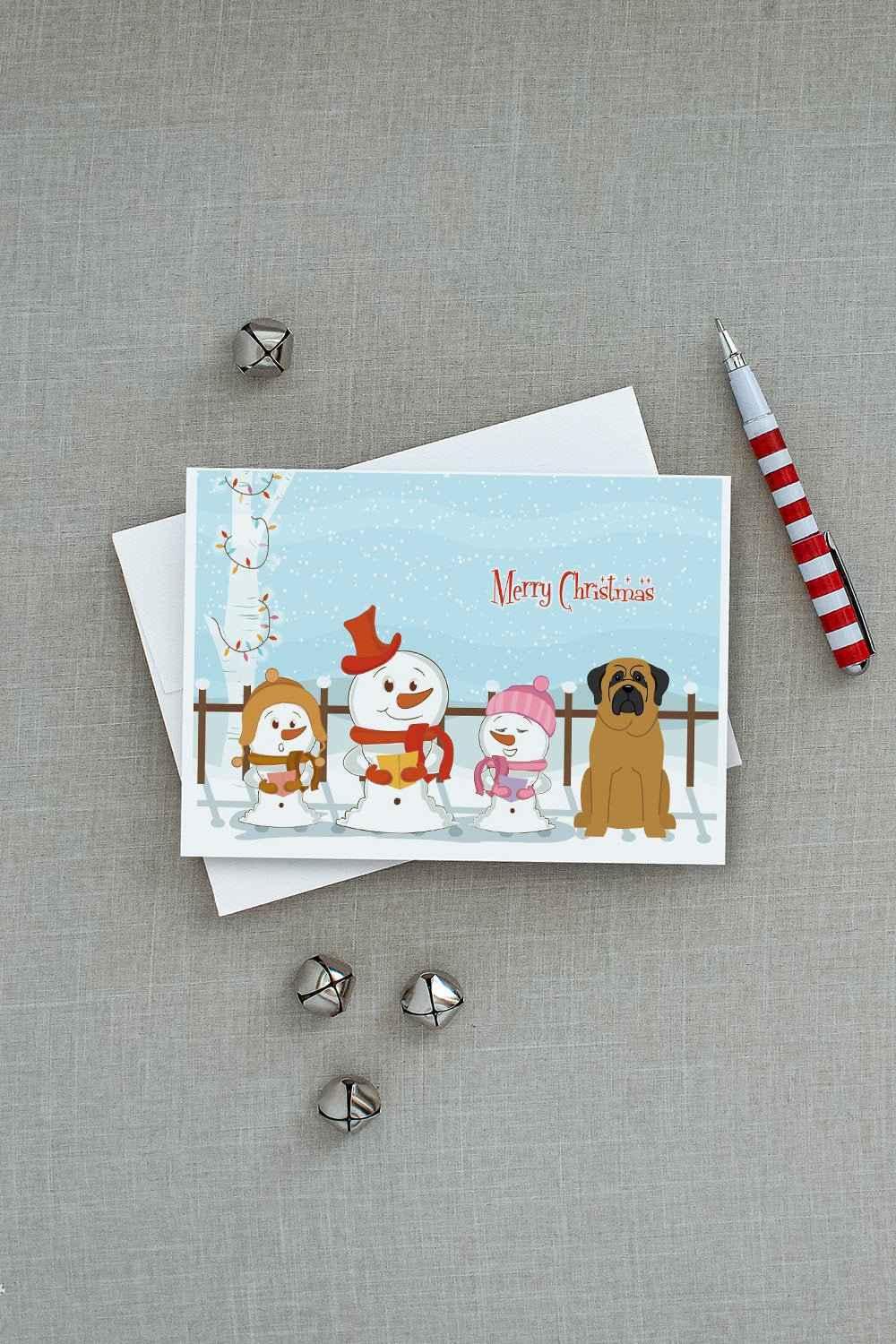 Merry Christmas Carolers Mastiff Greeting Cards Pack of 8 Blank Cards with Envelopes Whimsical A7 Size 5x7