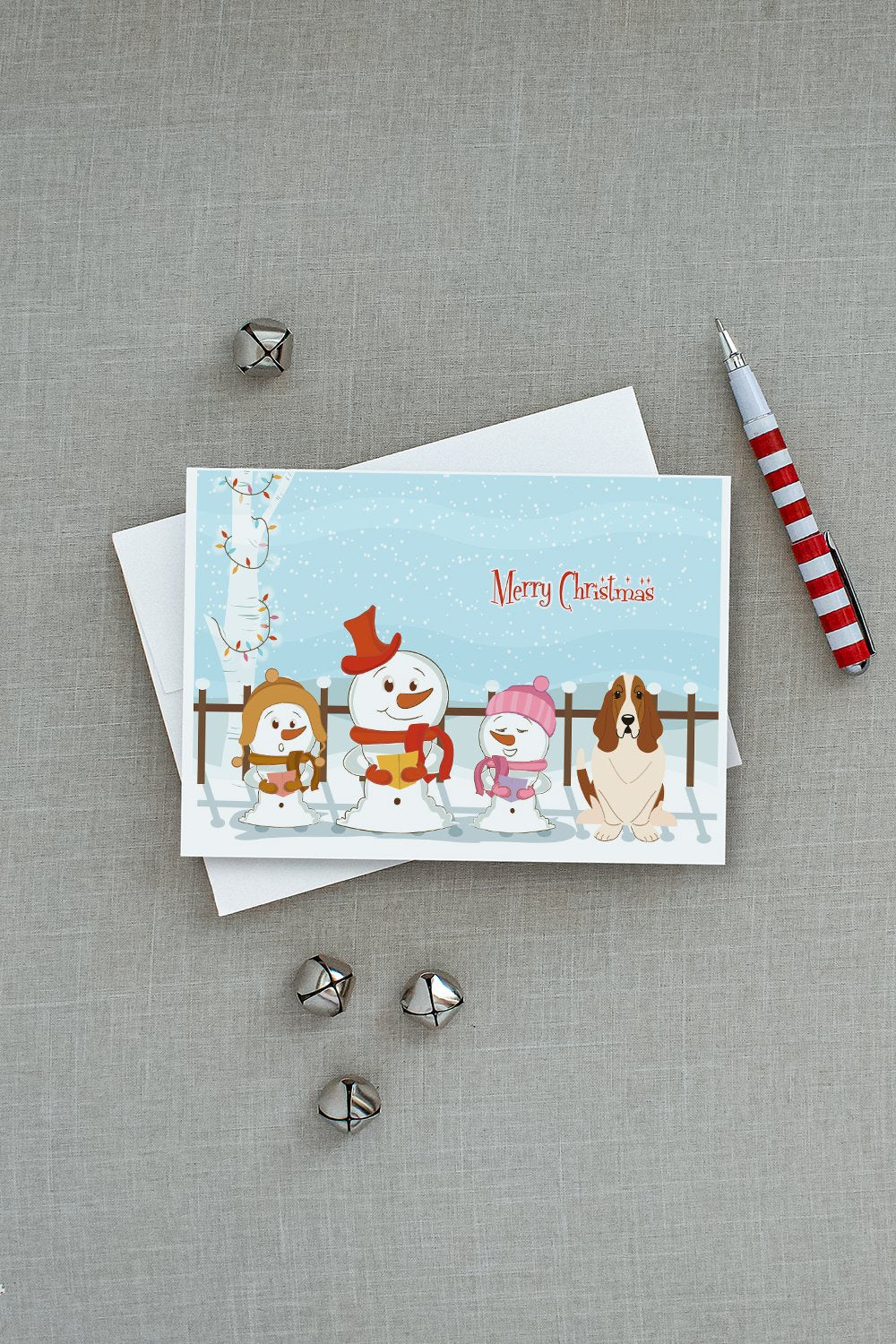 Merry Christmas Carolers Basset Hound Greeting Cards Pack of 8 Blank Cards with Envelopes Whimsical A7 Size 5x7