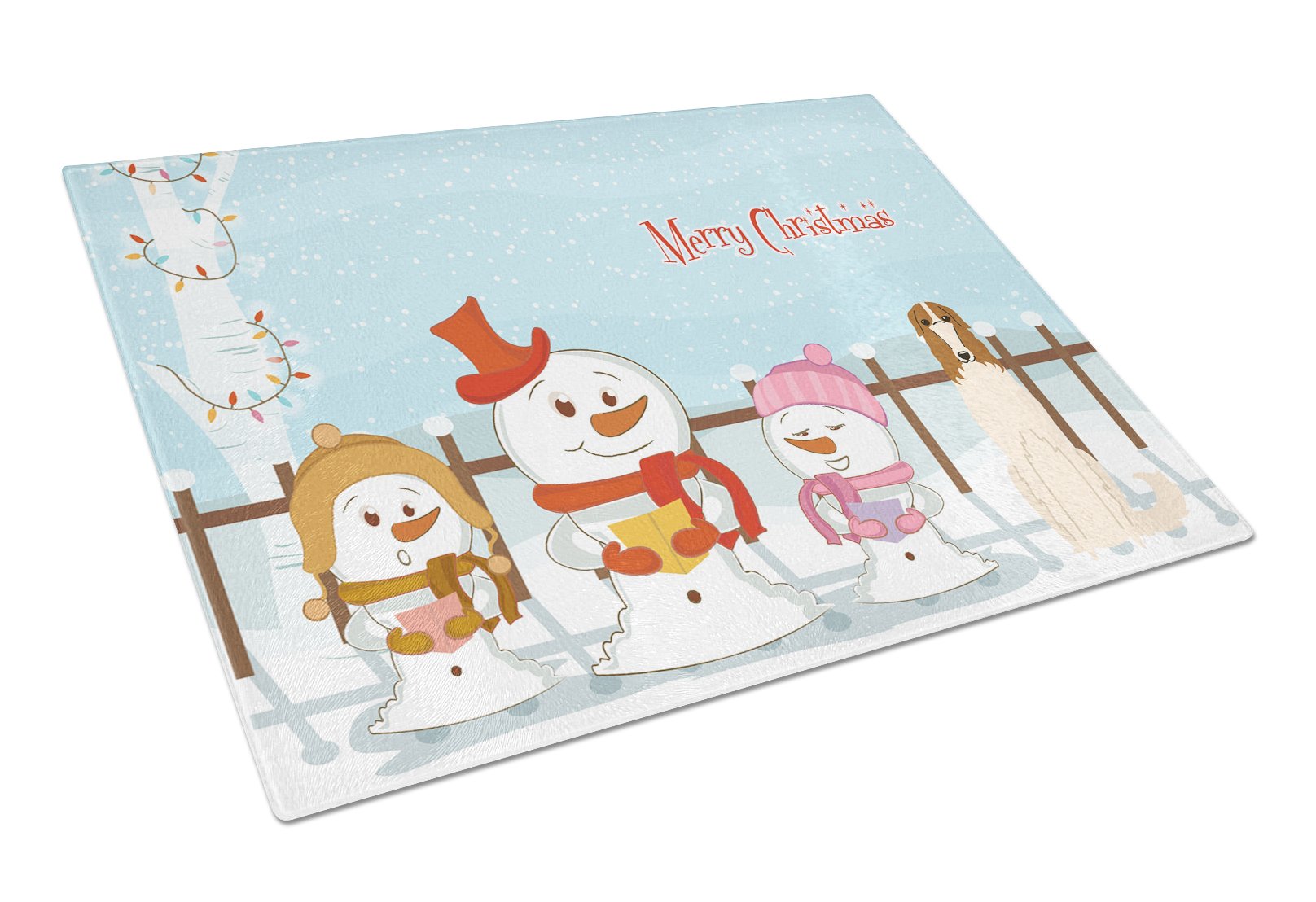 Merry Christmas Carolers Borzoi Cutting Board Tempered Glass Kitchen Cutting Surface, Heat Resistant Chopping, Non-Slip Feet, Food Prep & Serving