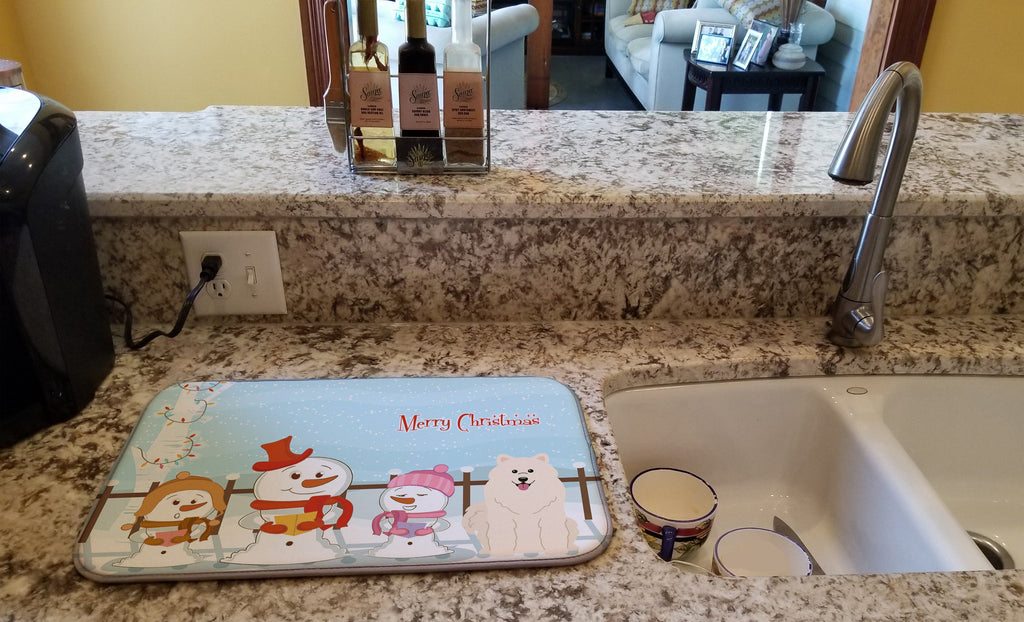 Merry Christmas Carolers Samoyed Dish Drying Mat Absorbent Dish Drying Mat Pad for Kitchen Counter Dish Drainer Mat for Countertop, 14 x 21", Multicolor
