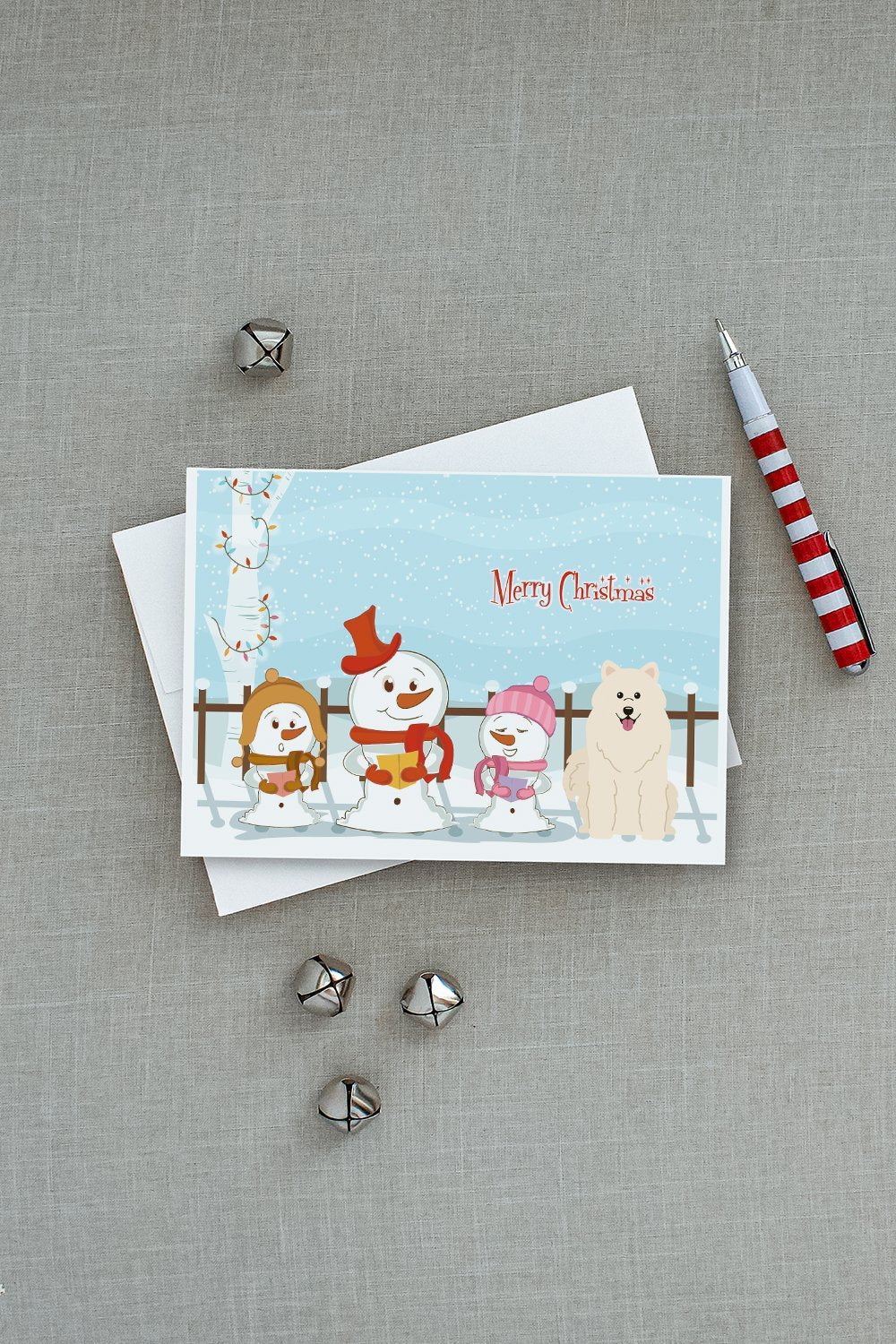 Merry Christmas Carolers Samoyed Greeting Cards Pack of 8 Blank Cards with Envelopes Whimsical A7 Size 5x7