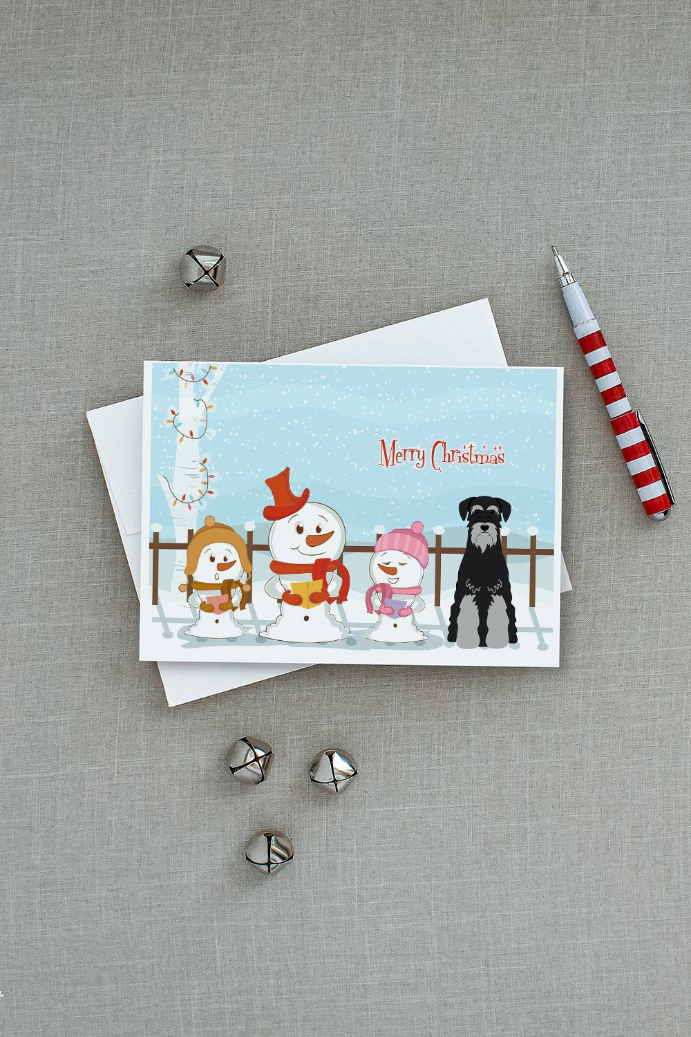 Merry Christmas Carolers Standard Schnauzer Black Grey Greeting Cards Pack of 8 Blank Cards with Envelopes Whimsical A7 Size 5x7