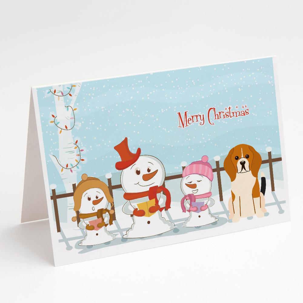 Merry Christmas Carolers Beagle Tricolor Greeting Cards Pack of 8 Blank Cards with Envelopes Whimsical A7 Size 5x7