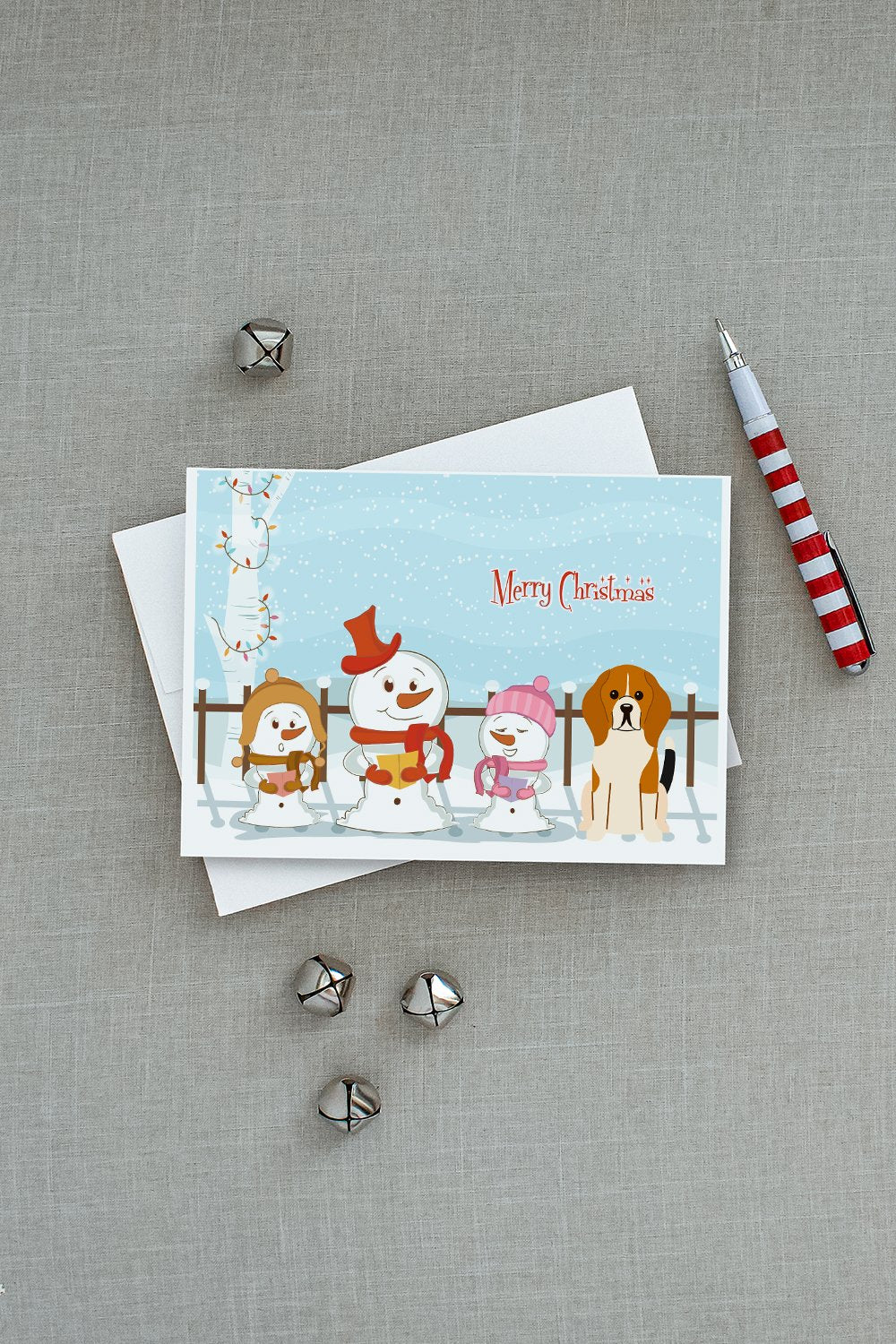 Merry Christmas Carolers Beagle Tricolor Greeting Cards Pack of 8 Blank Cards with Envelopes Whimsical A7 Size 5x7