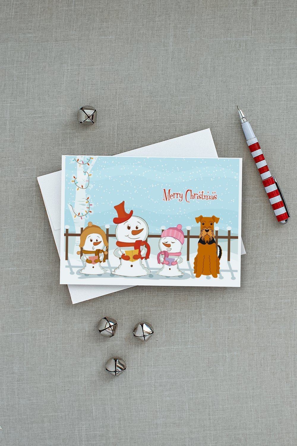 Merry Christmas Carolers Airedale Greeting Cards Pack of 8 Blank Cards with Envelopes Whimsical A7 Size 5x7
