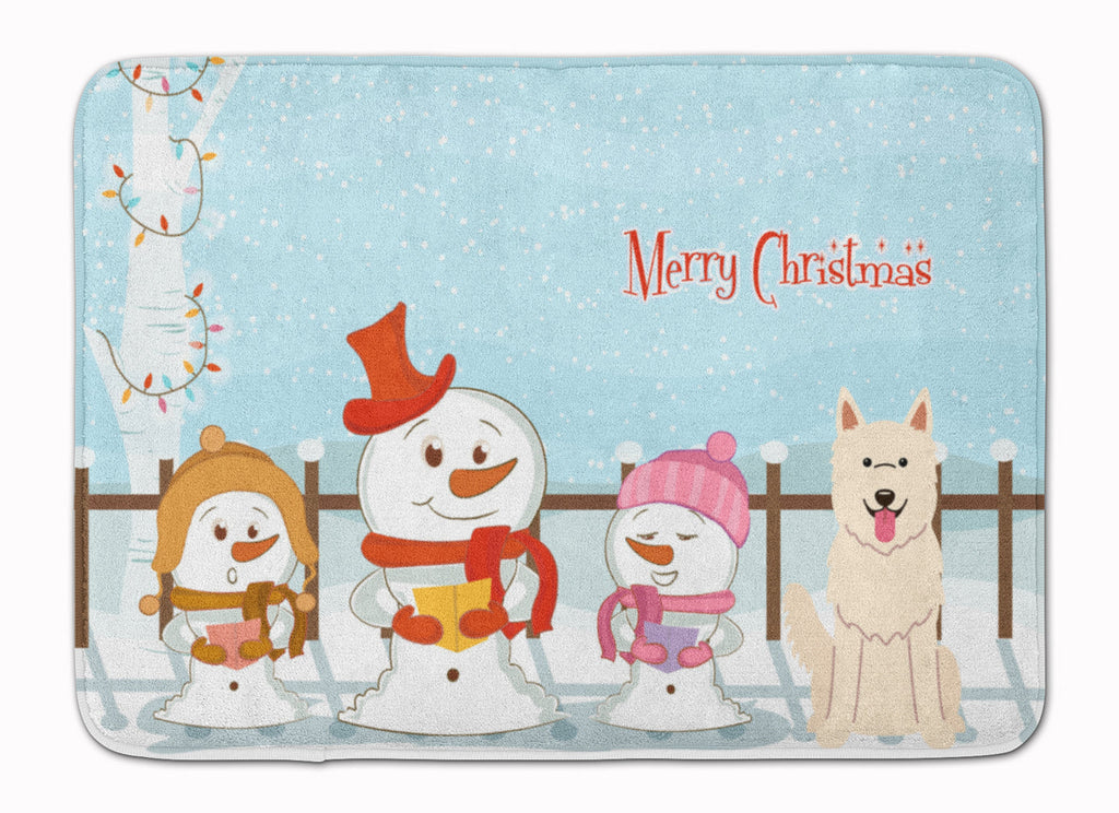 Merry Christmas Carolers White German Shepherd Memory Foam Kitchen Mat Machine Washable Anti-Fatigue Cushion Comfort Bath or Kitchen Rug