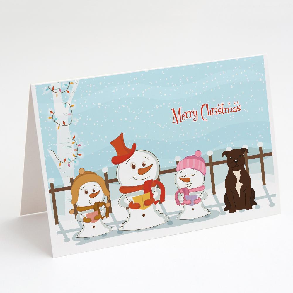 Merry Christmas Carolers Staffordshire Bull Terrier Chocolate Greeting Cards Pack of 8 Blank Cards with Envelopes Whimsical A7 Size 5x7