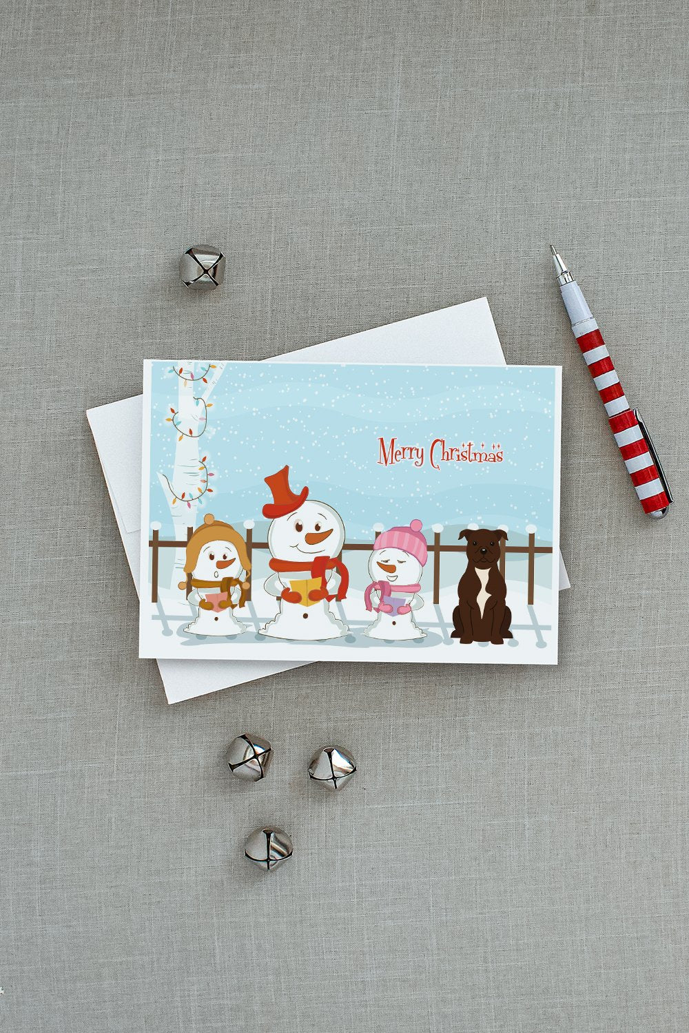 Merry Christmas Carolers Staffordshire Bull Terrier Chocolate Greeting Cards Pack of 8 Blank Cards with Envelopes Whimsical A7 Size 5x7