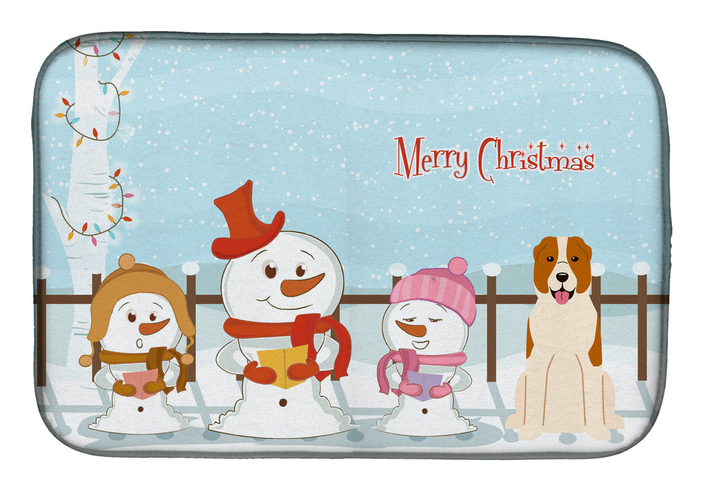 Merry Christmas Carolers Central Asian Shepherd Dog Dish Drying Mat Absorbent Dish Drying Mat Pad for Kitchen Counter Dish Drainer Mat for Countertop, 14 x 21", Multicolor